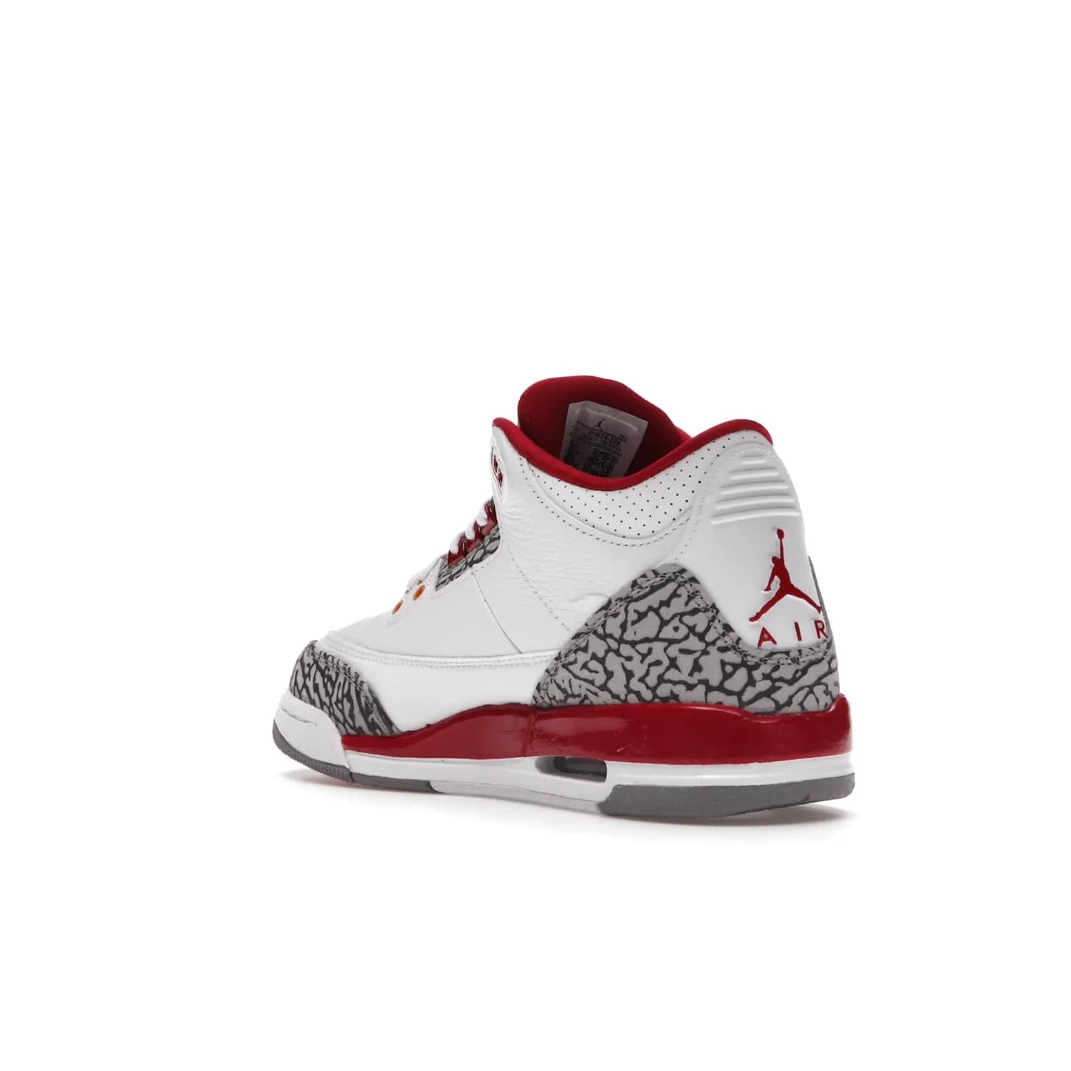 Jordan 3 Retro Cardinal (GS) - Image 24 - Only at www.BallersClubKickz.com - Shop the kid-sized Air Jordan 3 Retro Cardinal GS, released Feb 2022. White tumbled leather upper, light curry accenting, cement grey and classic red details throughout. Visible Air cushioning, midsole, and an eye-catching outsole. Show off your style with this fashionable streetwear silhouette.