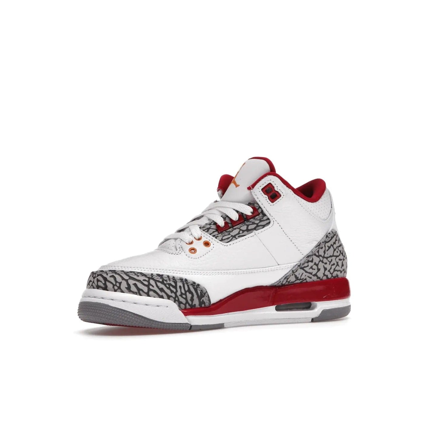 Jordan 3 Retro Cardinal (GS) - Image 16 - Only at www.BallersClubKickz.com - Shop the kid-sized Air Jordan 3 Retro Cardinal GS, released Feb 2022. White tumbled leather upper, light curry accenting, cement grey and classic red details throughout. Visible Air cushioning, midsole, and an eye-catching outsole. Show off your style with this fashionable streetwear silhouette.