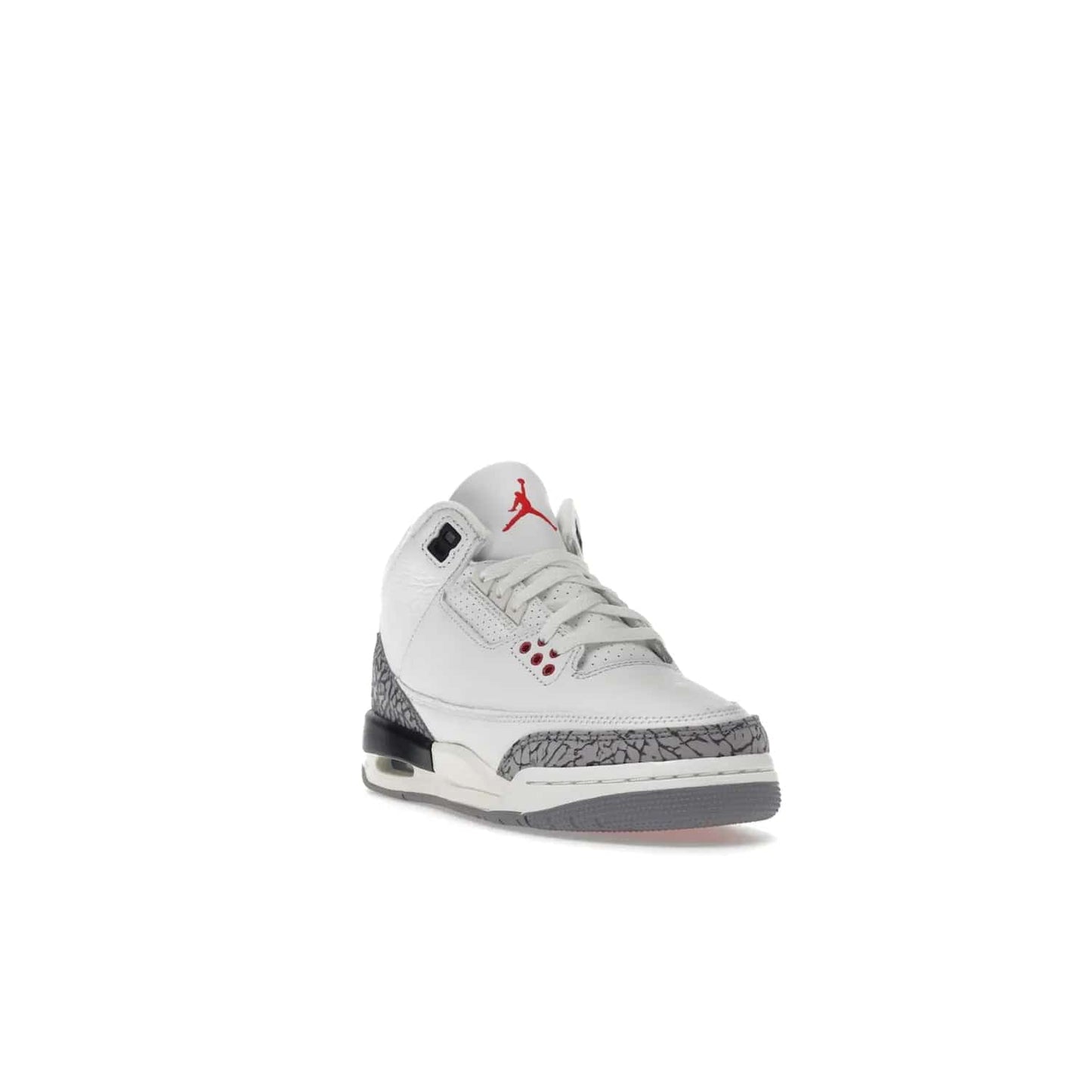 Jordan 3 Retro White Cement Reimagined (GS) - Image 7 - Only at www.BallersClubKickz.com - Grab the perfect blend of modern design and classic style with the Jordan 3 Retro White Cement Reimagined (GS). Features Summit White, Fire Red, Black, and Cement Grey colorway, iconic Jordan logo embroidered on the tongue, and “Nike Air” branding. Limited availability, get your pair before March 11th 2023.