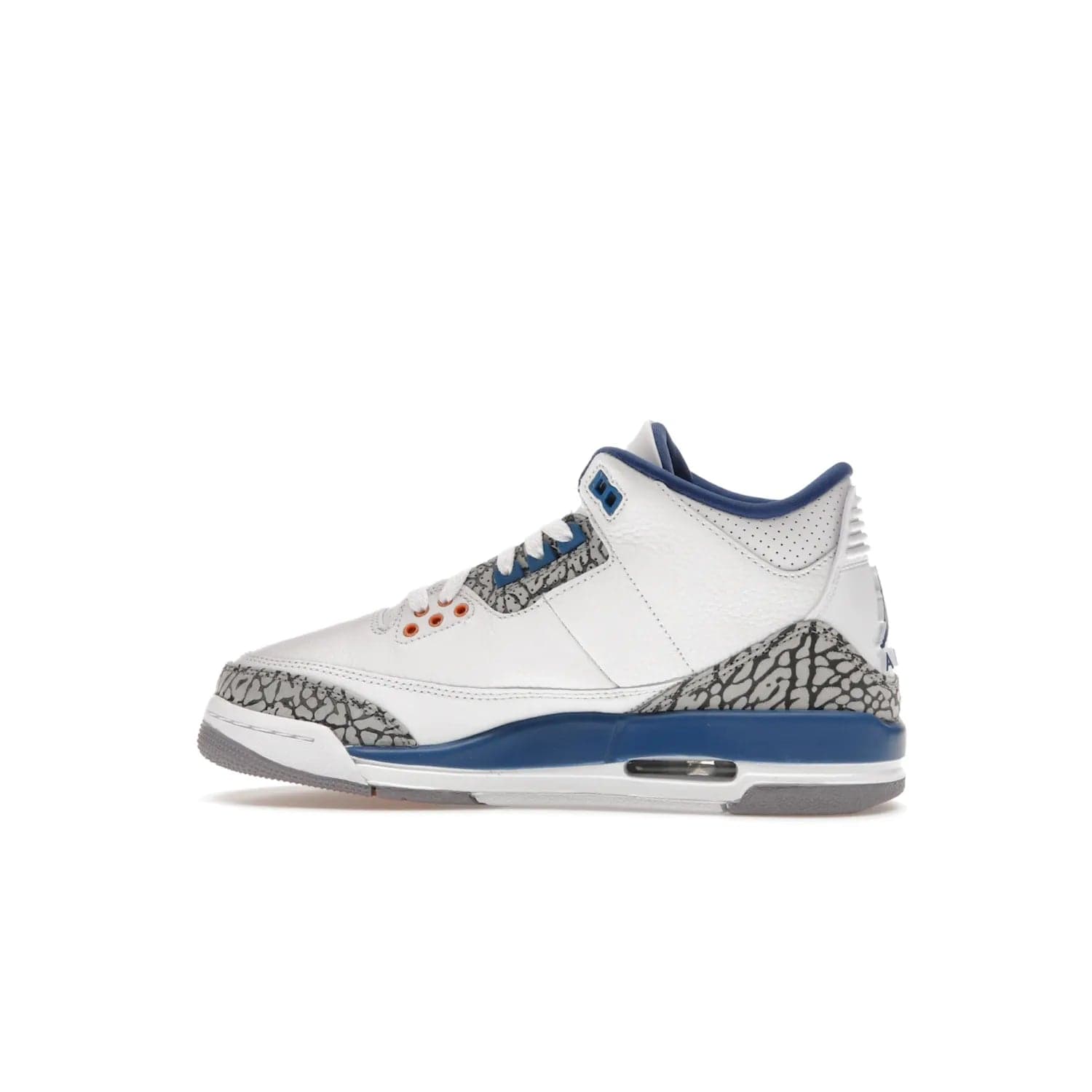 Jordan 3 Retro Wizards (GS) - Image 20 - Only at www.BallersClubKickz.com - Iconic Jordan 3 Retro Wizards (GS) with marble-like upper, metallic copper, true blue & grey detailing. Signature Air cushioning & advanced traction on & off court. Classic style & premium comfort.