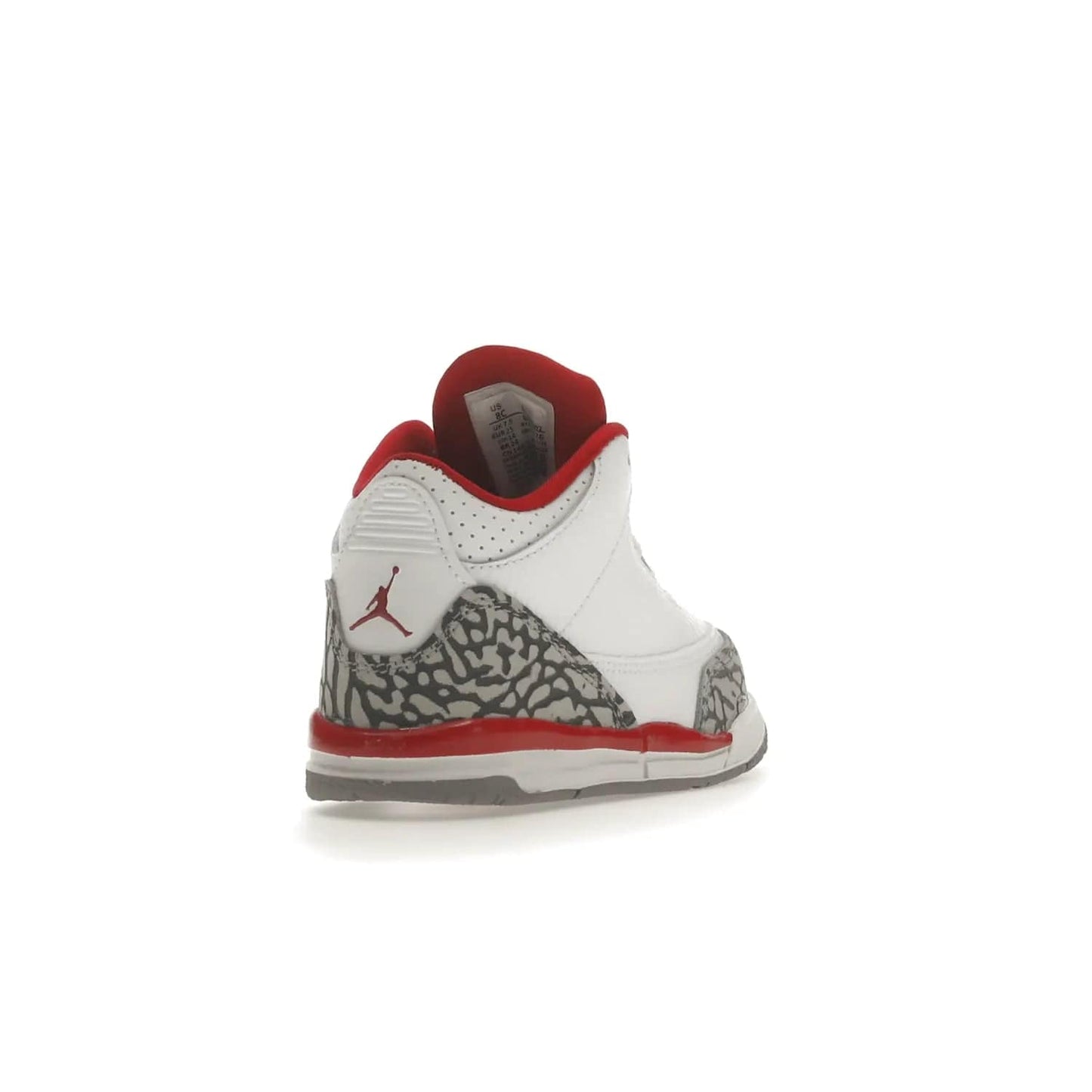 Jordan 3 Retro Cardinal (TD) - Image 31 - Only at www.BallersClubKickz.com - Stylish Air Jordan 3 Retro Cardinal (Toddler) features pebbled leather & smooth leather combo, white, light curry, red & grey print, iconic AJ logo & midsole, & black & yellow patches. Perfect for stylish toddlers.