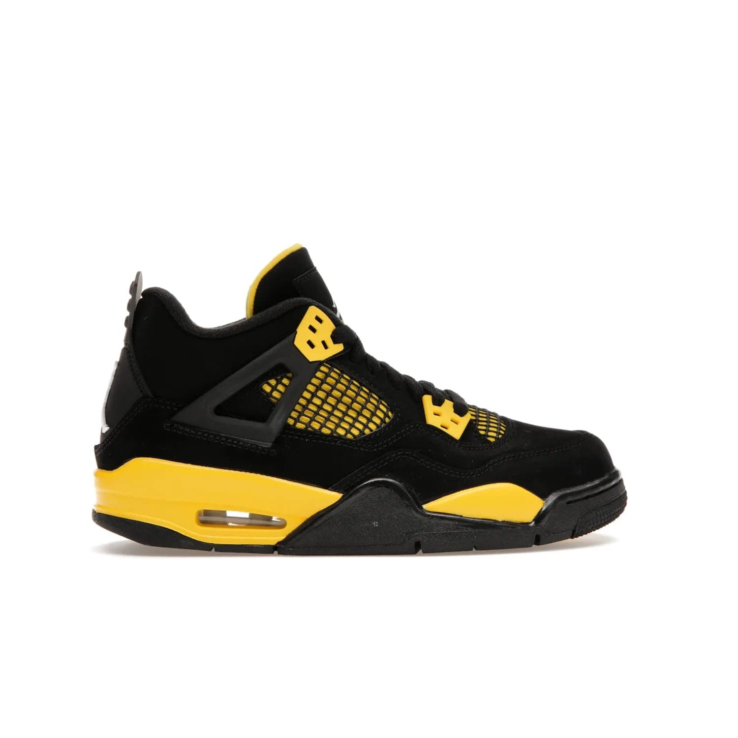 Jordan 4 Retro Thunder (2023) (GS) - Image 36 - Only at www.BallersClubKickz.com - Introducing the iconic Jordan 4 Retro Thunder from the 2023 collection! Sleek black and Tour Yellow detailing. Signature Jordan tongue tab. Mesmerizing design for sneaker collectors. Get yours now!