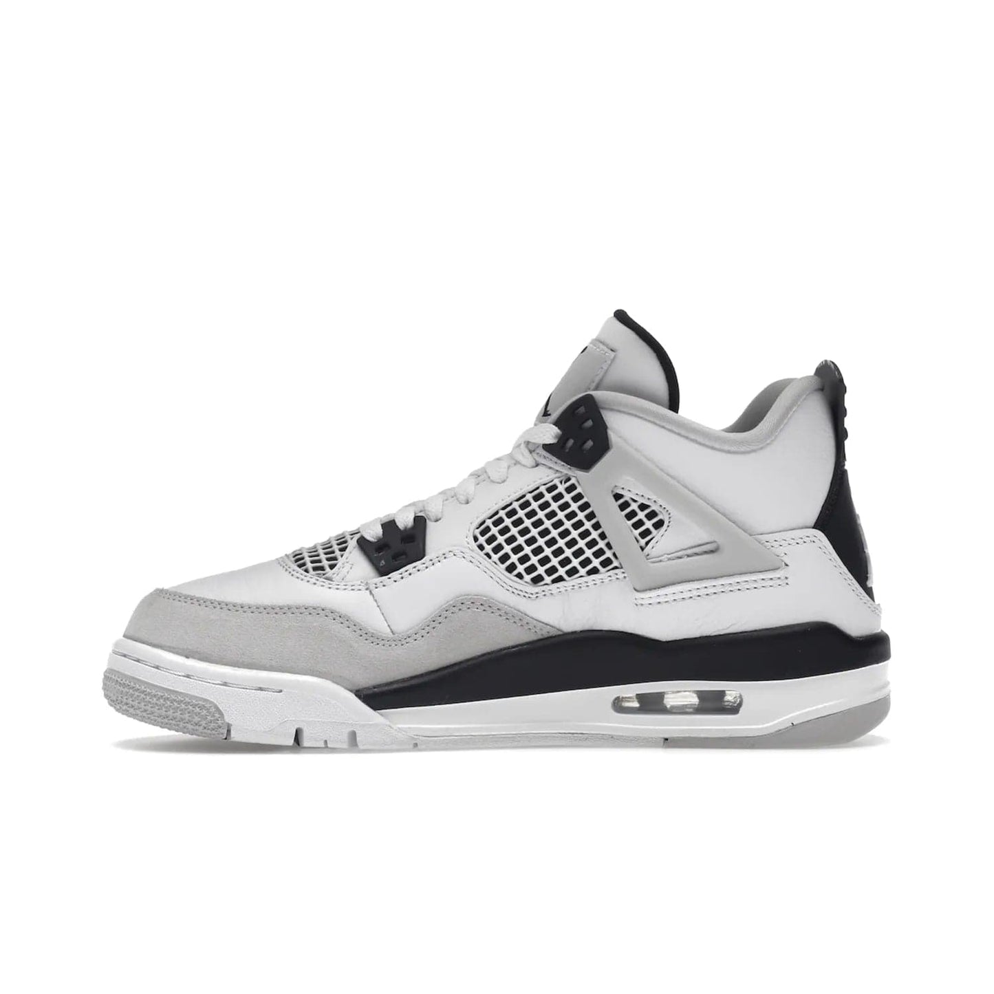 Jordan 4 Retro Military Black (GS) - Image 19 - Only at www.BallersClubKickz.com - A must-have for grade schoolers, the Air Jordan 4 Retro Military Black (GS) offers classic style with plenty of breathable support. Featuring a white sole and base with suede and leather overlays in subtle black and grey tones, the shoes are perfect for active pursuits and everyday comfort. Get an instant classic today!
