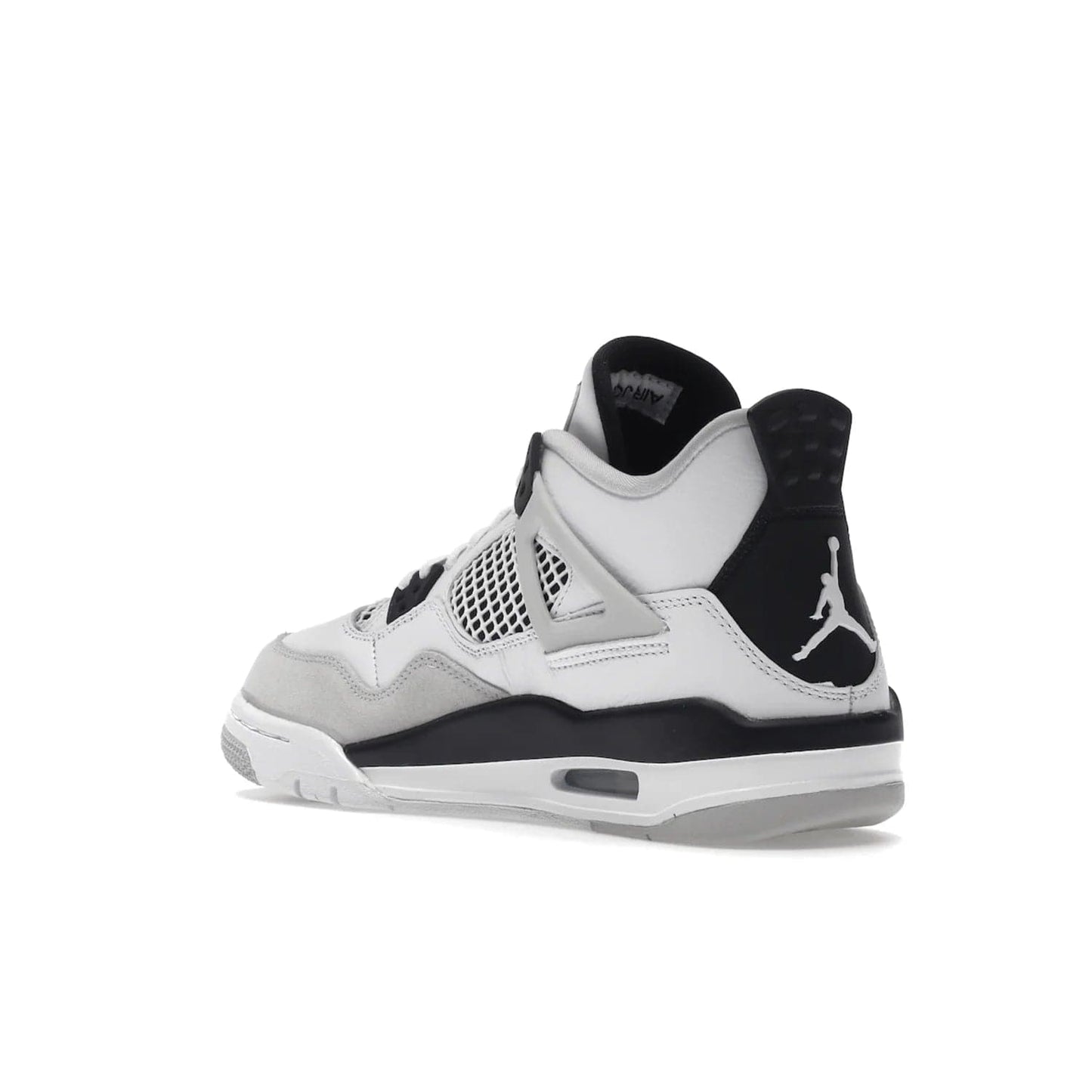 Jordan 4 Retro Military Black (GS) - Image 24 - Only at www.BallersClubKickz.com - A must-have for grade schoolers, the Air Jordan 4 Retro Military Black (GS) offers classic style with plenty of breathable support. Featuring a white sole and base with suede and leather overlays in subtle black and grey tones, the shoes are perfect for active pursuits and everyday comfort. Get an instant classic today!