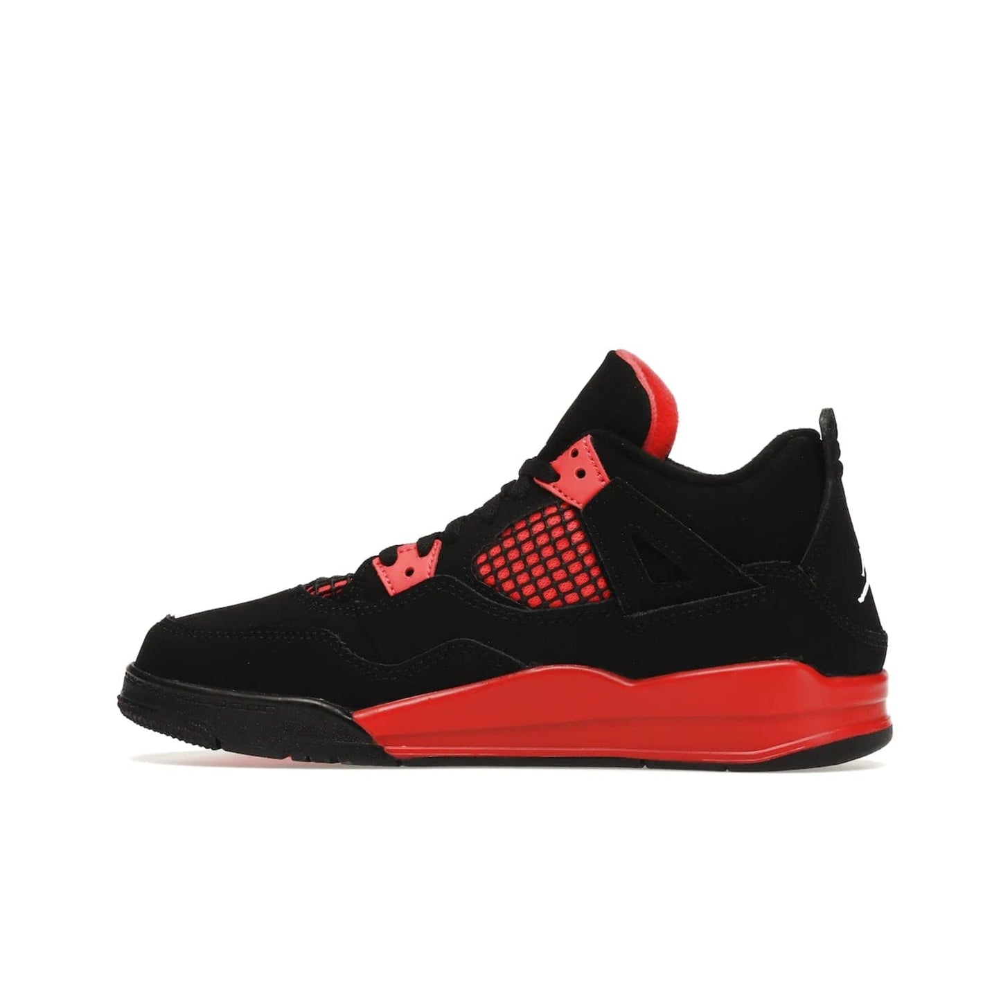 Jordan 4 Retro Red Thunder (PS) - Image 20 - Only at www.BallersClubKickz.com - The Air Jordan 4 Retro Red Thunder (PS) in a fresh new colorway for January 2022. Featuring a black nubuck upper and crimson accents. Get it now for $80.