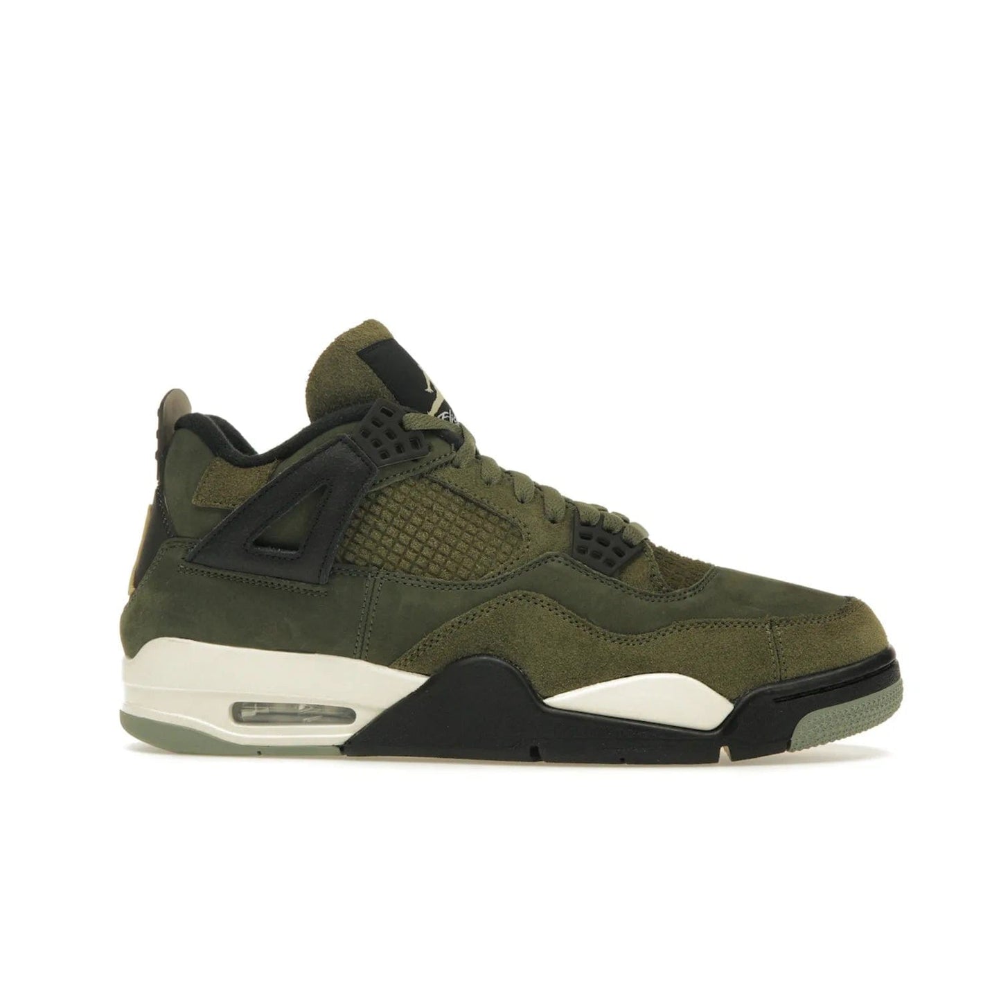 Jordan 4 Retro SE Craft Medium Olive - Image 2 - Only at www.BallersClubKickz.com - Grab the Jordan 4 Retro SE Crafts for a unique style. Combines Medium Olive, Pale Vanilla, Khaki, Black and Sail, with same classic shape, cushioning, and rubber outsole. Available on November 18th!