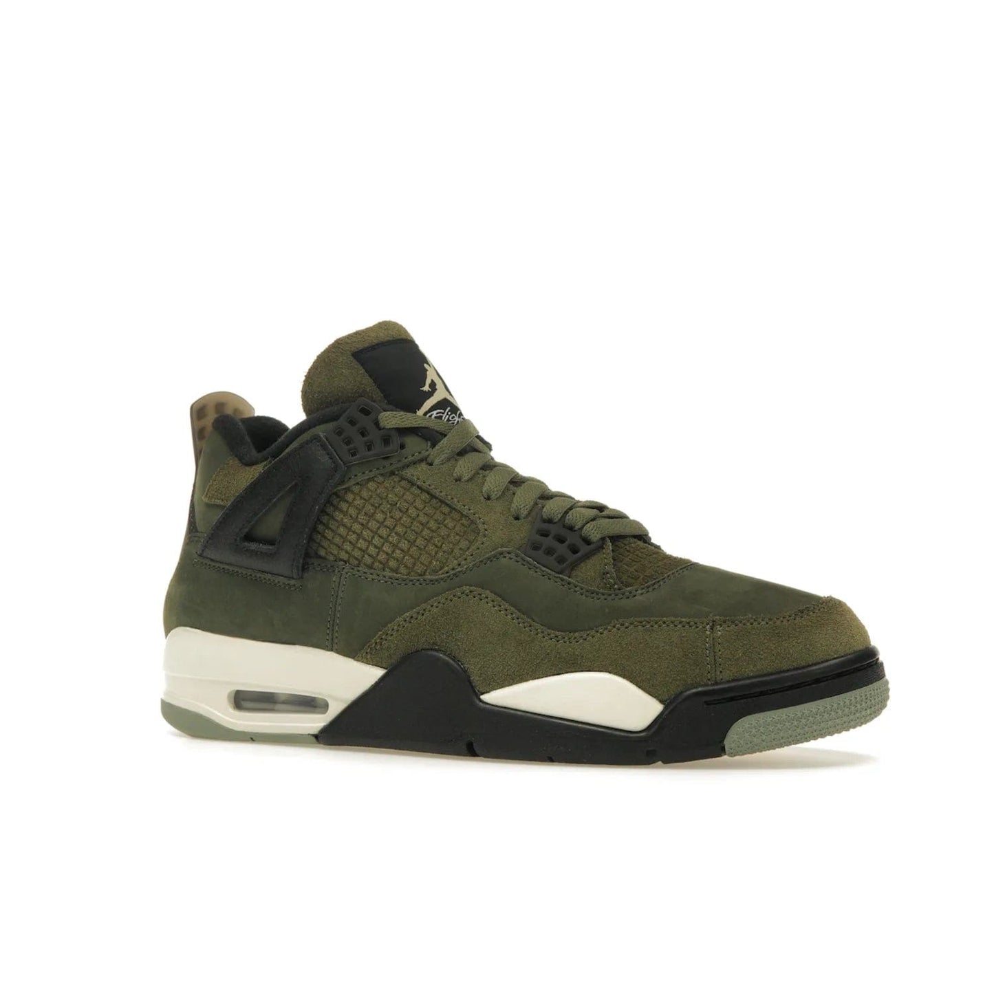 Jordan 4 Retro SE Craft Medium Olive - Image 4 - Only at www.BallersClubKickz.com - Grab the Jordan 4 Retro SE Crafts for a unique style. Combines Medium Olive, Pale Vanilla, Khaki, Black and Sail, with same classic shape, cushioning, and rubber outsole. Available on November 18th!