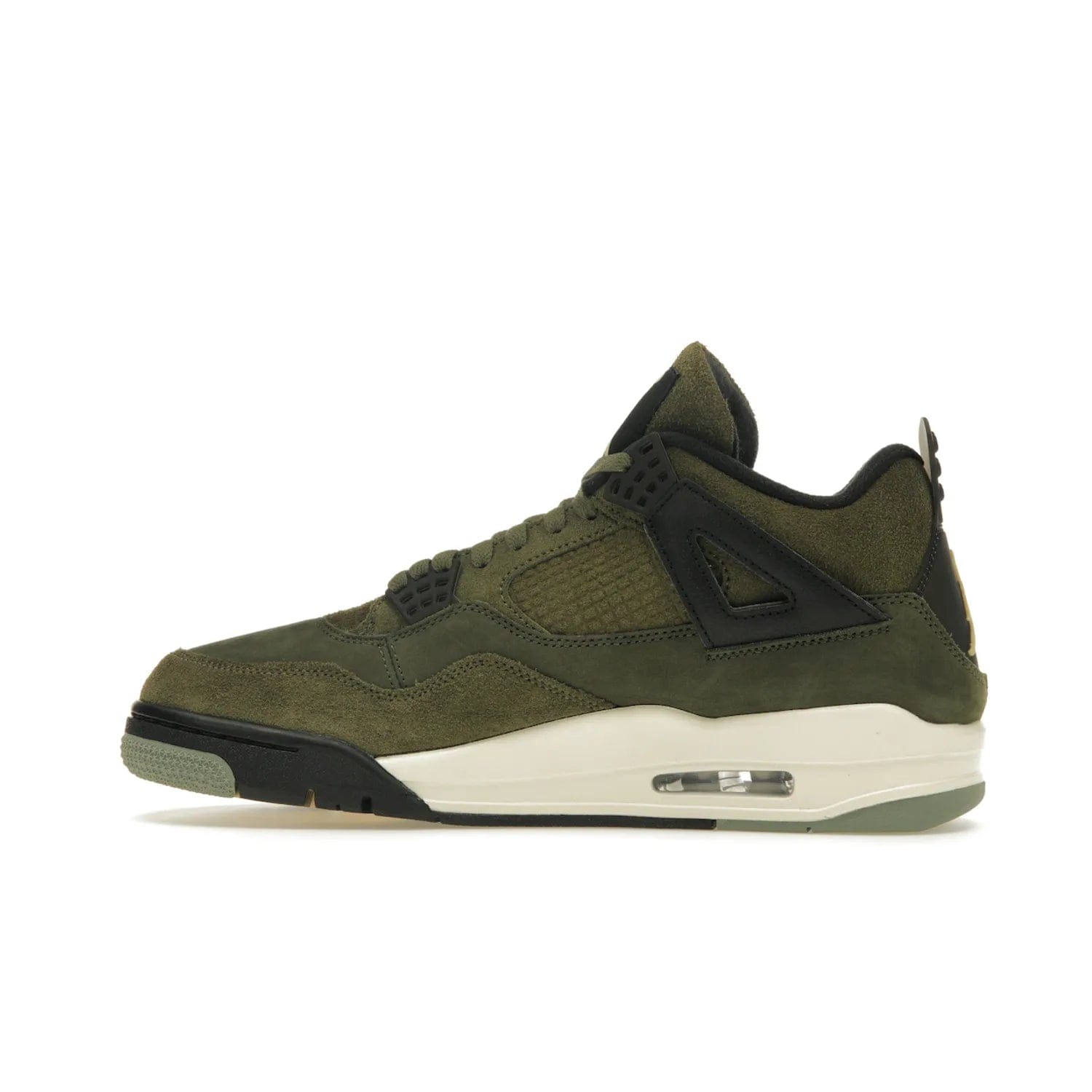 Jordan 4 Retro SE Craft Medium Olive - Image 20 - Only at www.BallersClubKickz.com - Grab the Jordan 4 Retro SE Crafts for a unique style. Combines Medium Olive, Pale Vanilla, Khaki, Black and Sail, with same classic shape, cushioning, and rubber outsole. Available on November 18th!