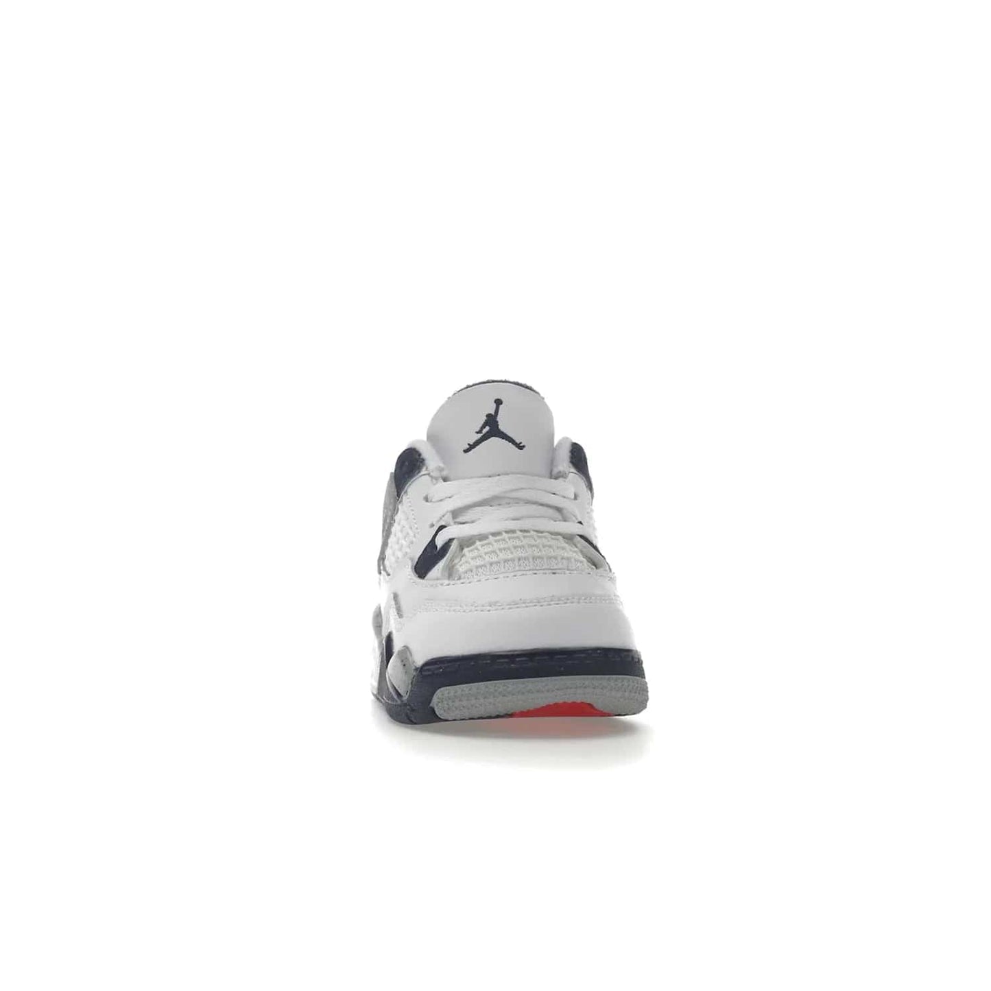 Jordan 4 Retro Midnight Navy (TD) - Image 9 - Only at www.BallersClubKickz.com - Introducing the Jordan 4 Retro Midnight Navy (TD) for kids. White leather upper with navy and grey accents plus fire red detailing. Perfect for everyday wear. Get yours before they sell out.