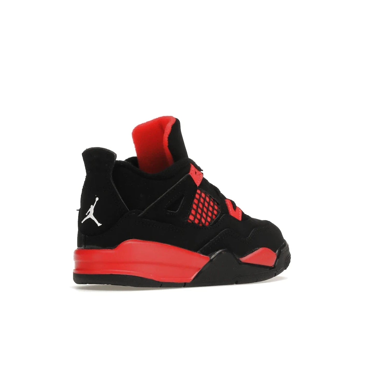Jordan 4 Retro Red Thunder (TD) - Image 33 - Only at www.BallersClubKickz.com - This Air Jordan 4 Retro (TD) combines black nubuck with crimson detailing for a unique two-tone colorblocking. Visible Air-sole cushioning and Jumpman branding provide comfort and style. Kids-exclusive, released January 2022, at $60.