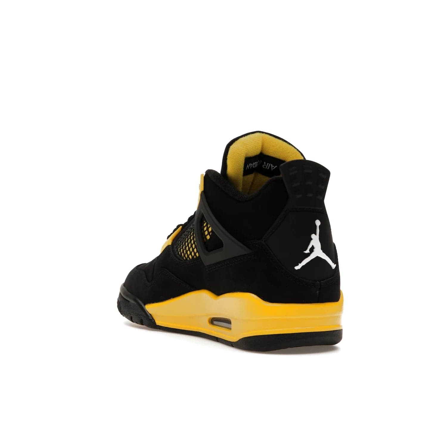 Jordan 4 Retro Thunder (2023) - Image 25 - Only at www.BallersClubKickz.com - Iconic Air Jordan 4 Retro Thunder (2023) returns with black nubuck upper and Tour Yellow details. Featuring Jumpman logo on heel tab, tongue and insoles. Dropping May 13th, 2023.