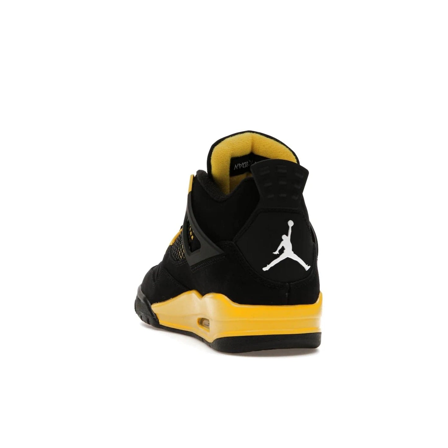 Jordan 4 Retro Thunder (2023) - Image 26 - Only at www.BallersClubKickz.com - Iconic Air Jordan 4 Retro Thunder (2023) returns with black nubuck upper and Tour Yellow details. Featuring Jumpman logo on heel tab, tongue and insoles. Dropping May 13th, 2023.