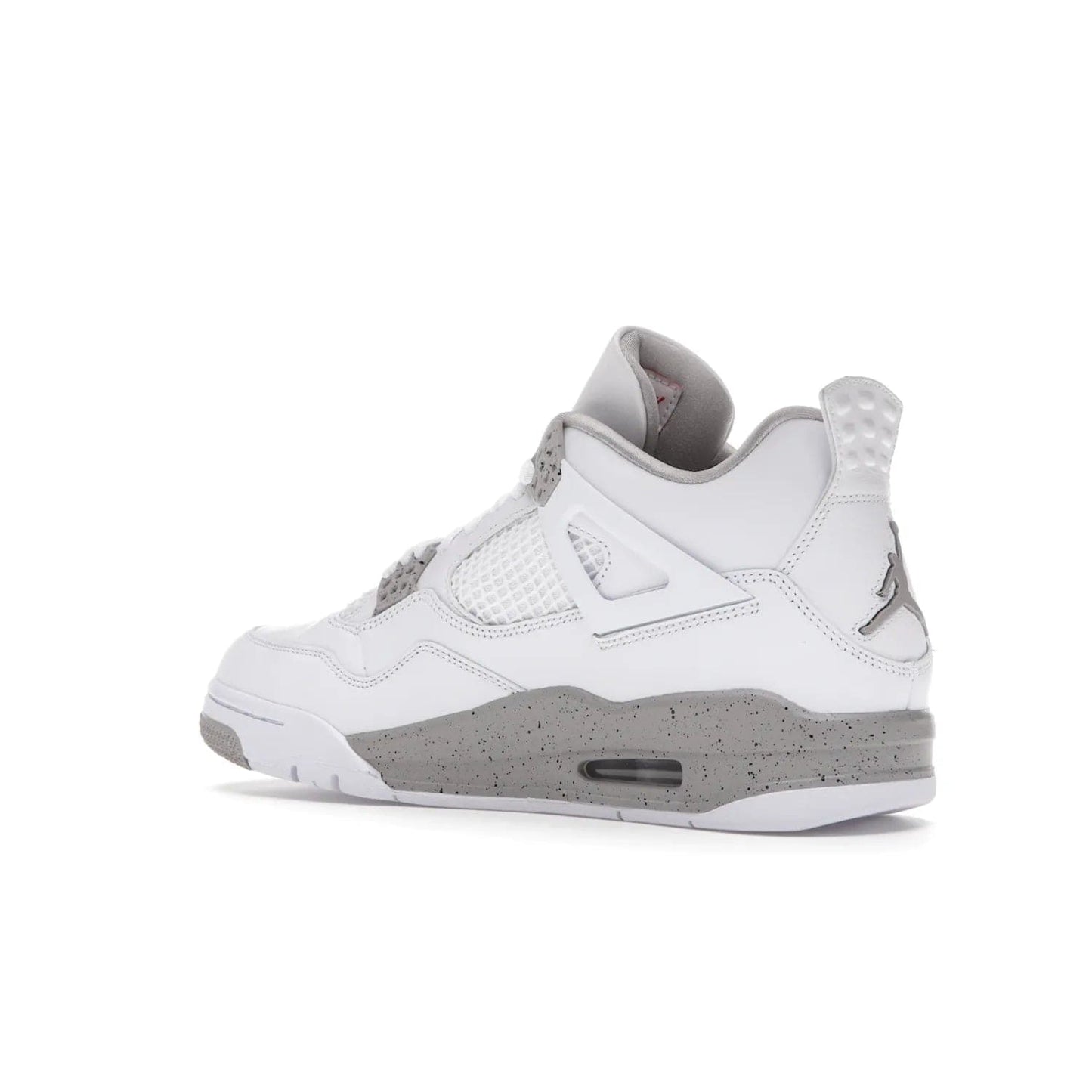 Jordan 4 Retro White Oreo (2021) - Image 23 - Only at www.BallersClubKickz.com - Update your sneaker style with the Air Jordan 4 Retro White Oreo. Limited-edition sneaker features white leather and mesh upper, Tech Grey eyelets and midsole, Jumpman logo embroidered on the tongue, and more. Released exclusively on Saturday, July 3rd.