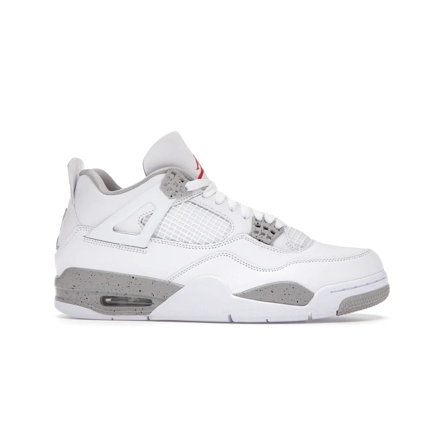 Jordan 4 Retro White Oreo (2021) - Image 2 - Only at www.BallersClubKickz.com - Update your sneaker style with the Air Jordan 4 Retro White Oreo. Limited-edition sneaker features white leather and mesh upper, Tech Grey eyelets and midsole, Jumpman logo embroidered on the tongue, and more. Released exclusively on Saturday, July 3rd.