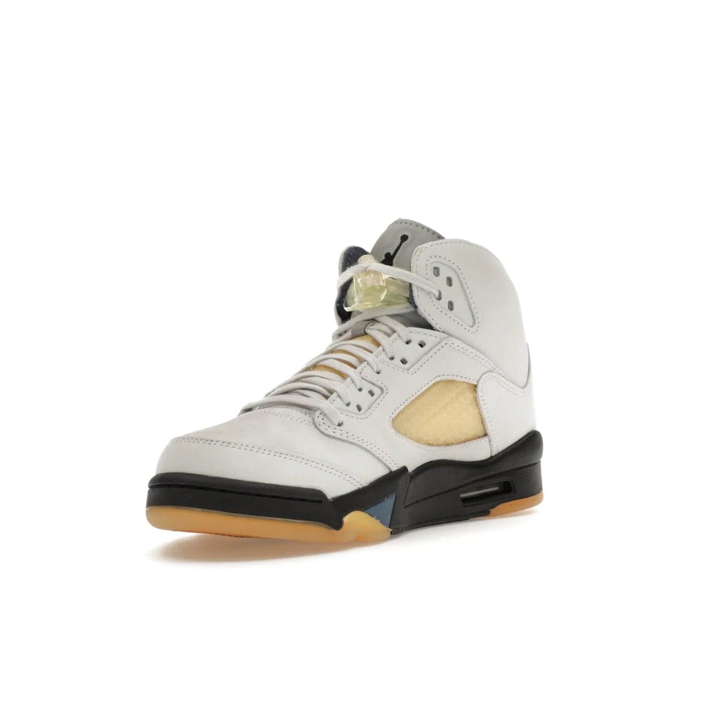 Jordan 5 Retro A Ma Maniére Dawn (Women's) - Image 14 - Only at www.BallersClubKickz.com - Catch the exclusive Air Jordan 5 Retro A Ma Maniére "Dawn" – a modern classic that combines elegance and street style. Get a gleaming metallic silver tongue, the iconic "23" heel, and signature shark teeth pattern. A Photon Dust/Black/Diffused Blue/Pale Ivory colorway, slimmed-down collar, and pre-yellowed quarter panel netting make this sneaker a must-have. Get your pair on November 17 and seize