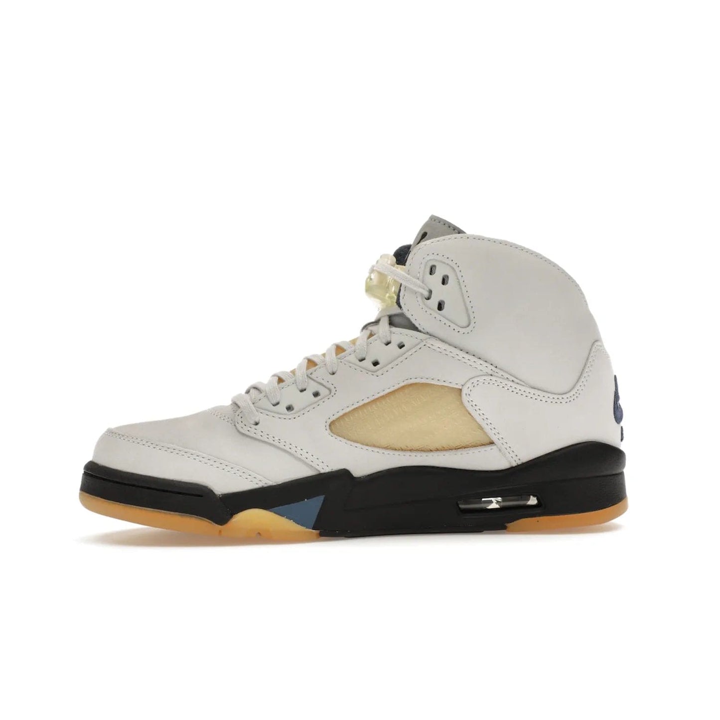 Jordan 5 Retro A Ma Maniére Dawn (Women's) - Image 18 - Only at www.BallersClubKickz.com - Catch the exclusive Air Jordan 5 Retro A Ma Maniére "Dawn" – a modern classic that combines elegance and street style. Get a gleaming metallic silver tongue, the iconic "23" heel, and signature shark teeth pattern. A Photon Dust/Black/Diffused Blue/Pale Ivory colorway, slimmed-down collar, and pre-yellowed quarter panel netting make this sneaker a must-have. Get your pair on November 17 and seize