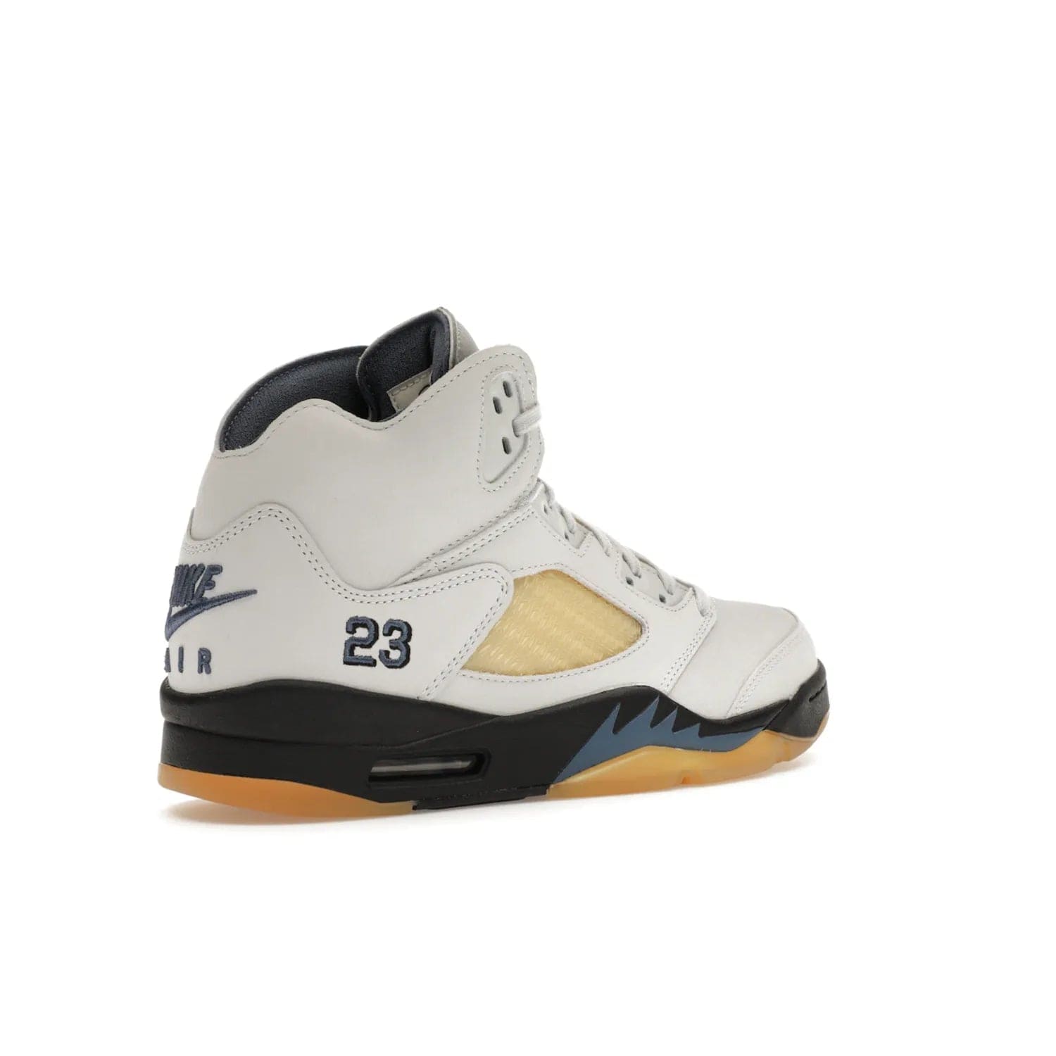 Jordan 5 Retro A Ma Maniére Dawn (Women's) - Image 33 - Only at www.BallersClubKickz.com - Catch the exclusive Air Jordan 5 Retro A Ma Maniére "Dawn" – a modern classic that combines elegance and street style. Get a gleaming metallic silver tongue, the iconic "23" heel, and signature shark teeth pattern. A Photon Dust/Black/Diffused Blue/Pale Ivory colorway, slimmed-down collar, and pre-yellowed quarter panel netting make this sneaker a must-have. Get your pair on November 17 and seize