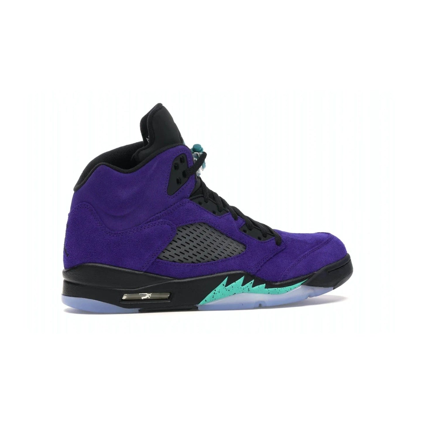 Jordan 5 Retro Alternate Grape - Image 35 - Only at www.BallersClubKickz.com - Bring the classic Jordan 5 Retro Alternate Grape to your sneaker collection! Featuring a purple suede upper, charcoal underlays, green detailing, and an icy and green outsole. Releasing for the first time since 1990, don't miss this chance to add a piece of sneaker history to your collection.