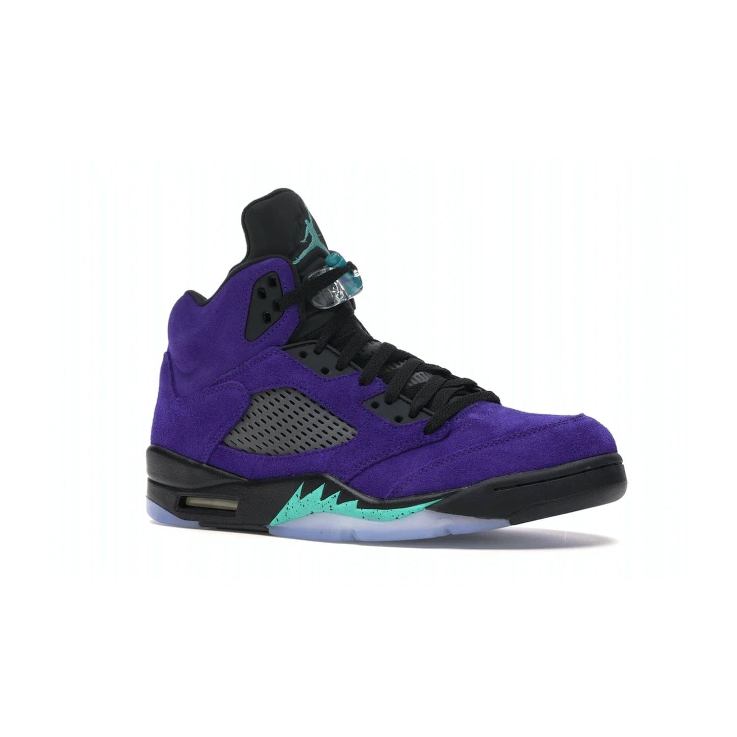 Jordan 5 Retro Alternate Grape - Image 4 - Only at www.BallersClubKickz.com - Bring the classic Jordan 5 Retro Alternate Grape to your sneaker collection! Featuring a purple suede upper, charcoal underlays, green detailing, and an icy and green outsole. Releasing for the first time since 1990, don't miss this chance to add a piece of sneaker history to your collection.