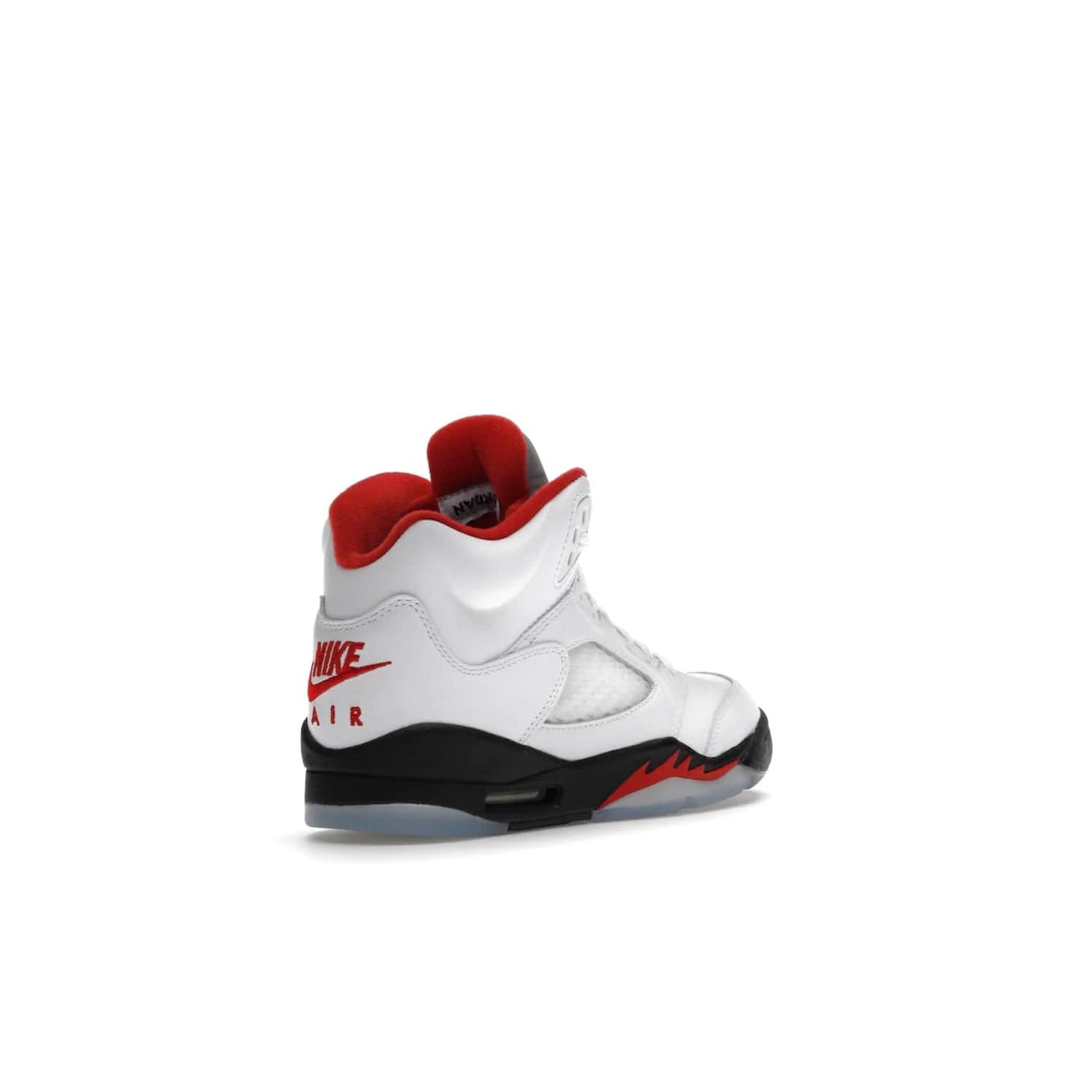 Jordan 5 Retro Fire Red Silver Tongue (2020) (GS) - Image 32 - Only at www.BallersClubKickz.com - A stylish option for any grade schooler. The Air Jordan 5 Retro Fire Red Silver Tongue 2020 GS features a combination of four hues, premium white leather, a clear mesh mid-upper and a reflective silver tongue. An icy translucent blue outsole completes the look. Available on May 2, $150.