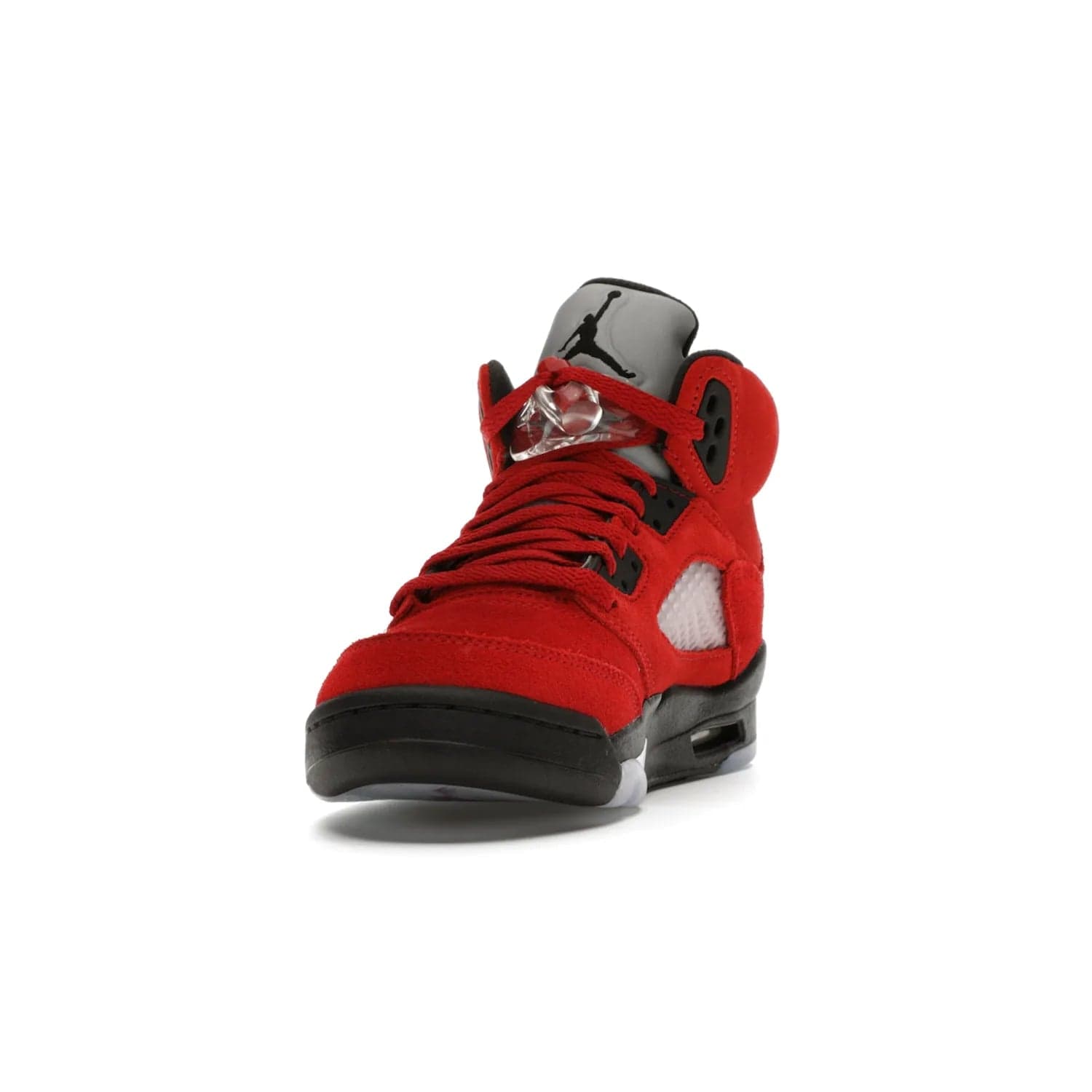 Jordan 5 Retro Raging Bull Red (2021) (GS) - Image 12 - Only at www.BallersClubKickz.com - Jordan 5 Retro Raging Bulls Red 2021 GS. Varsity Red suede upper with embroidered number 23, black leather detail, red laces, and midsole with air cushioning. Jumpman logos on tongue, heel, and outsole. On-trend streetwear and basketball style. Released April 10, 2021.