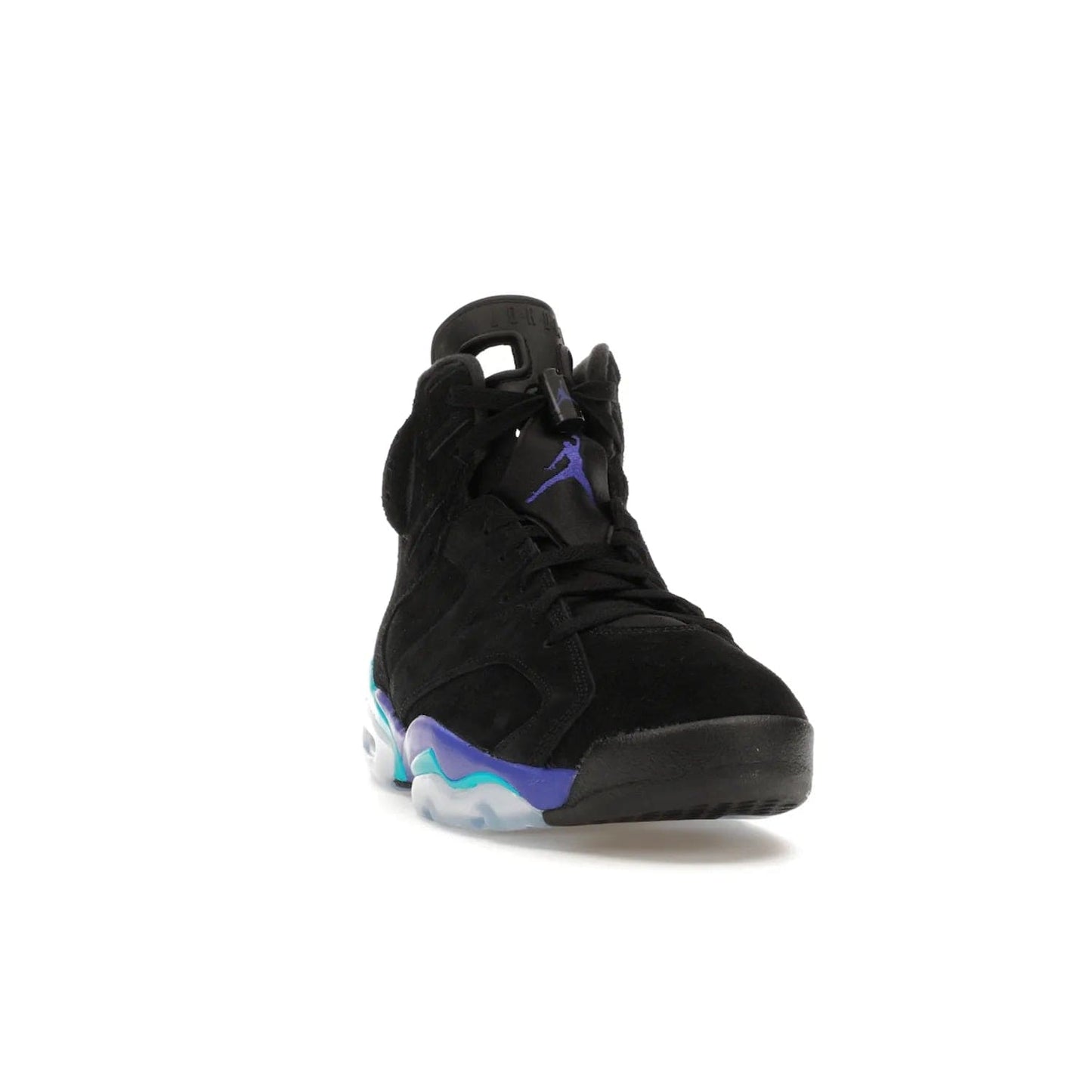 Jordan 6 Retro Aqua - Image 8 - Only at www.BallersClubKickz.com - Feel the classic Jordan 6 Retro Aqua paired with modern style. Black, Bright Concord, and Aquatone hues are crafted with a supple suede and rubberized heel tab. This standout sneaker adds signature Jordan elements at $200. Elevate your style with the Jordan 6 Retro Aqua.