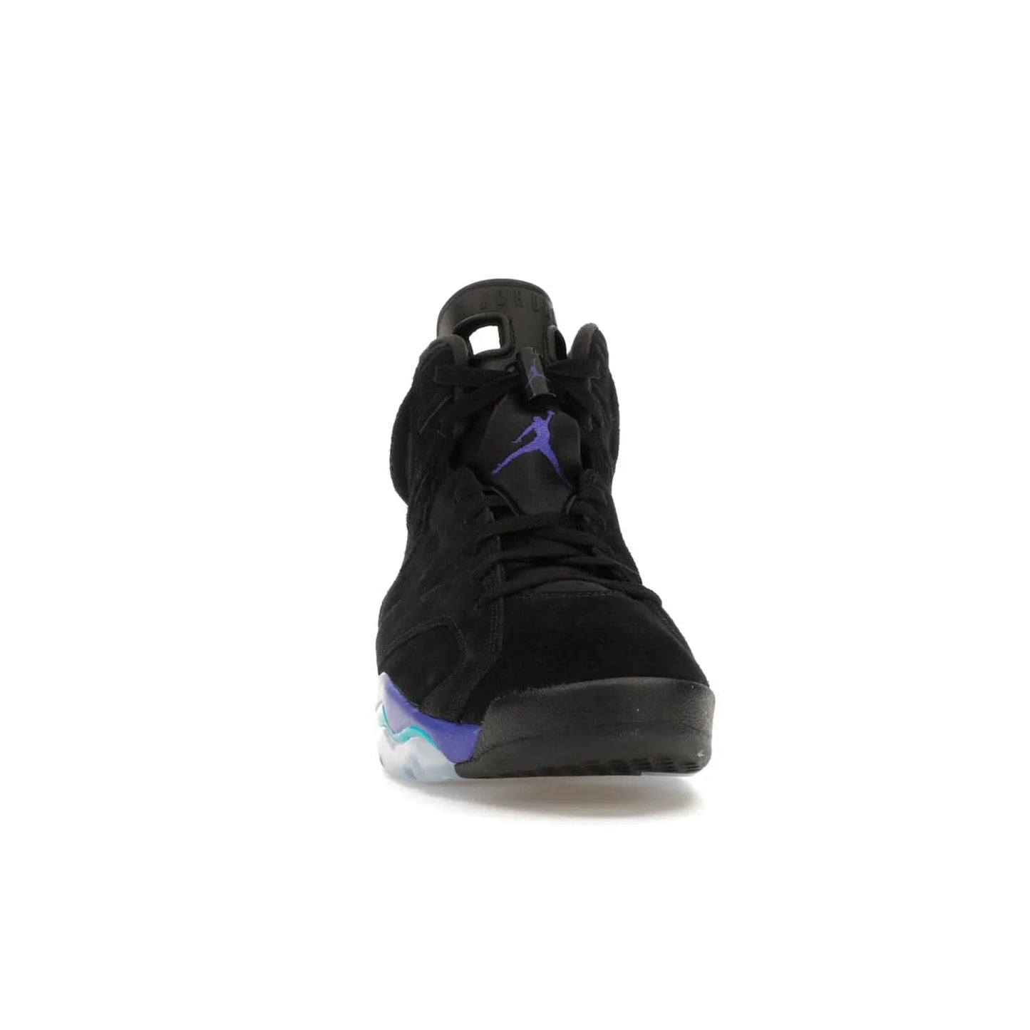Jordan 6 Retro Aqua - Image 9 - Only at www.BallersClubKickz.com - Feel the classic Jordan 6 Retro Aqua paired with modern style. Black, Bright Concord, and Aquatone hues are crafted with a supple suede and rubberized heel tab. This standout sneaker adds signature Jordan elements at $200. Elevate your style with the Jordan 6 Retro Aqua.