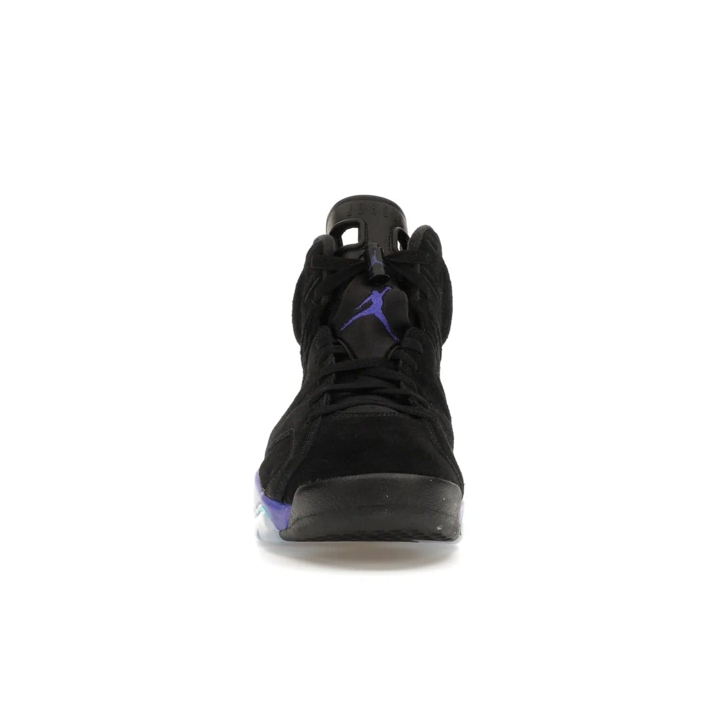 Jordan 6 Retro Aqua - Image 10 - Only at www.BallersClubKickz.com - Feel the classic Jordan 6 Retro Aqua paired with modern style. Black, Bright Concord, and Aquatone hues are crafted with a supple suede and rubberized heel tab. This standout sneaker adds signature Jordan elements at $200. Elevate your style with the Jordan 6 Retro Aqua.