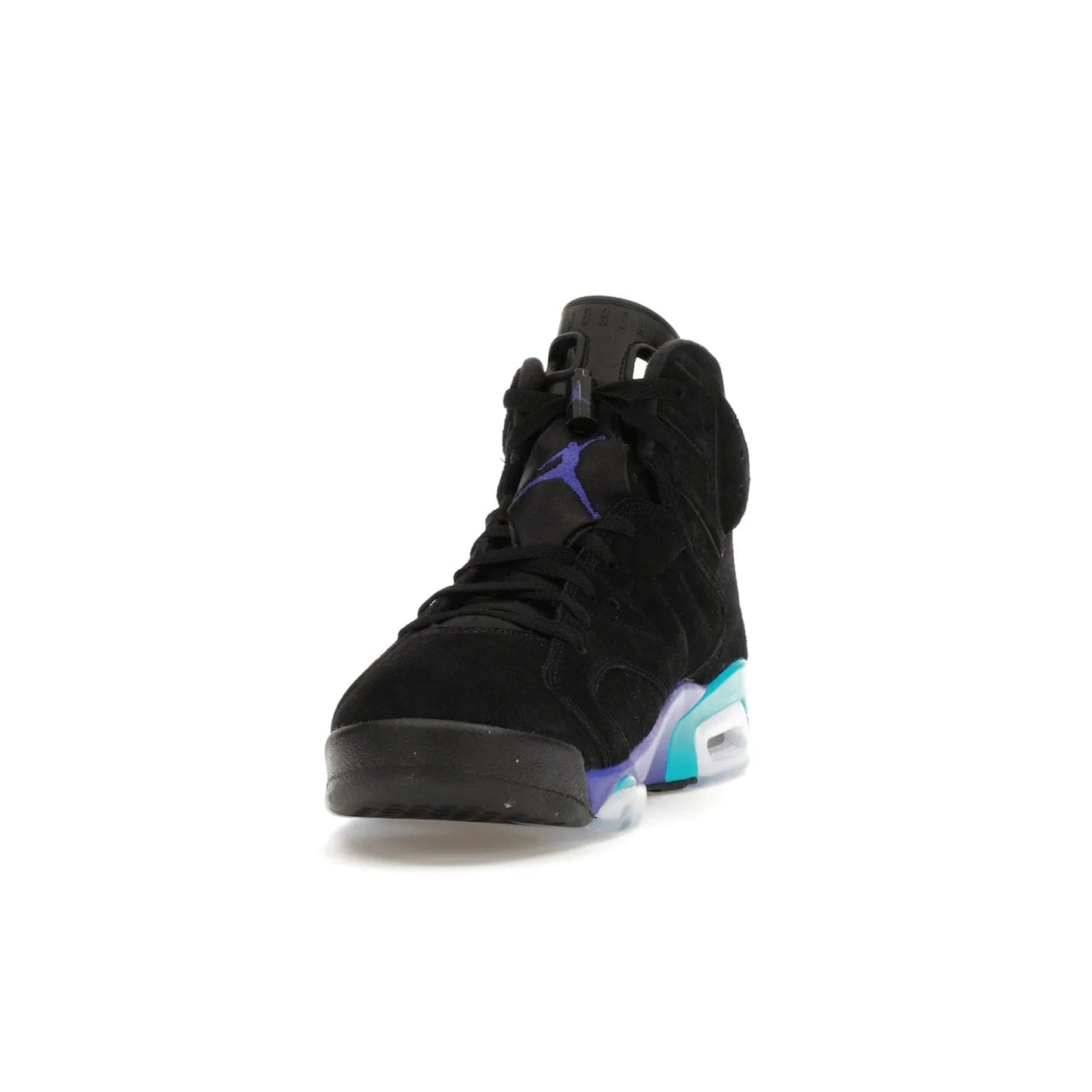 Jordan 6 Retro Aqua - Image 12 - Only at www.BallersClubKickz.com - Feel the classic Jordan 6 Retro Aqua paired with modern style. Black, Bright Concord, and Aquatone hues are crafted with a supple suede and rubberized heel tab. This standout sneaker adds signature Jordan elements at $200. Elevate your style with the Jordan 6 Retro Aqua.
