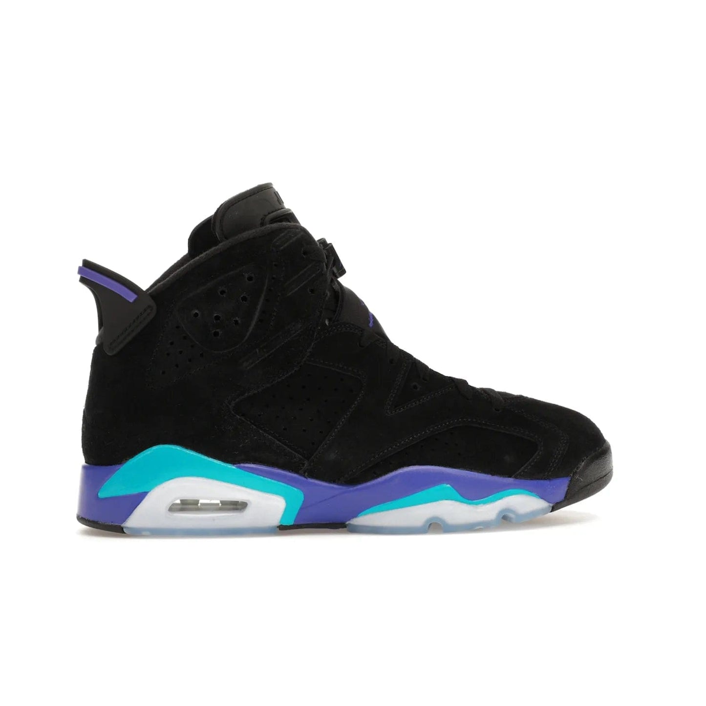 Jordan 6 Retro Aqua - Image 36 - Only at www.BallersClubKickz.com - Feel the classic Jordan 6 Retro Aqua paired with modern style. Black, Bright Concord, and Aquatone hues are crafted with a supple suede and rubberized heel tab. This standout sneaker adds signature Jordan elements at $200. Elevate your style with the Jordan 6 Retro Aqua.