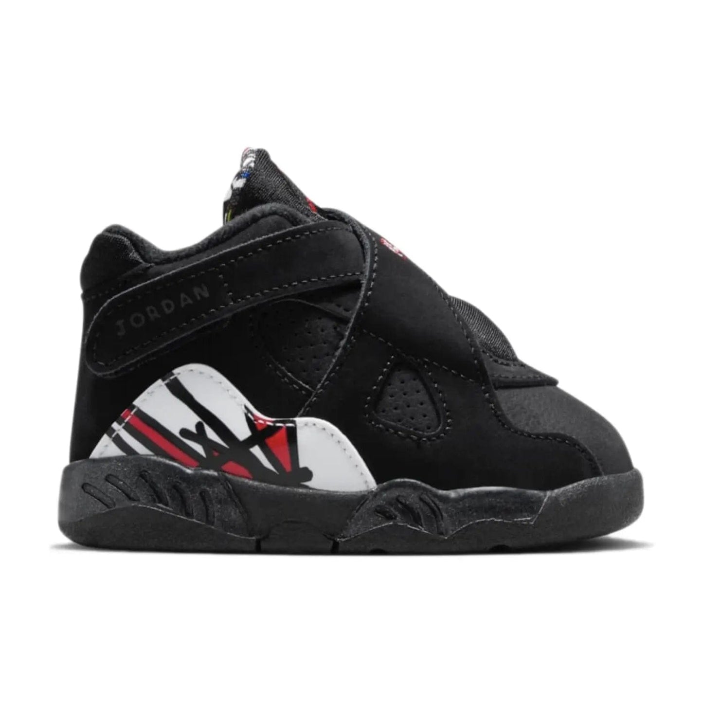 Jordan 8 Retro Playoffs (2023) (TD) - Image 1 - Only at www.BallersClubKickz.com - The Jordan 8 Retro Playoffs (2023) (TD) features a black leather upper with mesh details and classic Jumpman &23 branding. Comes with a white midsole for superior cushioning. Coming September 30th, 2023.