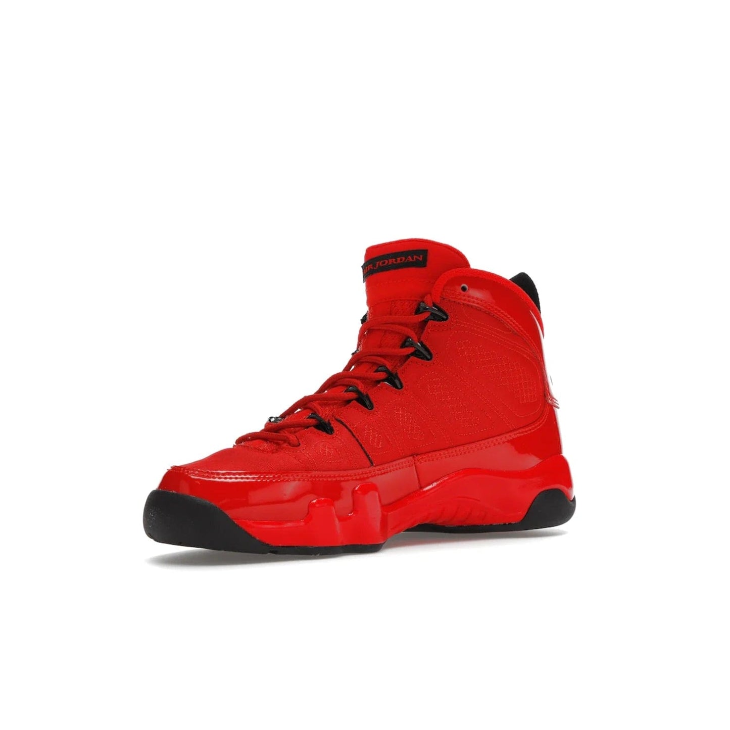 Jordan 9 Retro Chile Red (GS) - Image 15 - Only at www.BallersClubKickz.com - Introducing the Air Jordan 9 Retro Chile Red (GS), a vintage 1993 silhouette with fiery colorway. Features quilted side paneling, glossy patent leather, pull tabs, black contrast accents, and foam midsole. Launching May 2022 for $140.