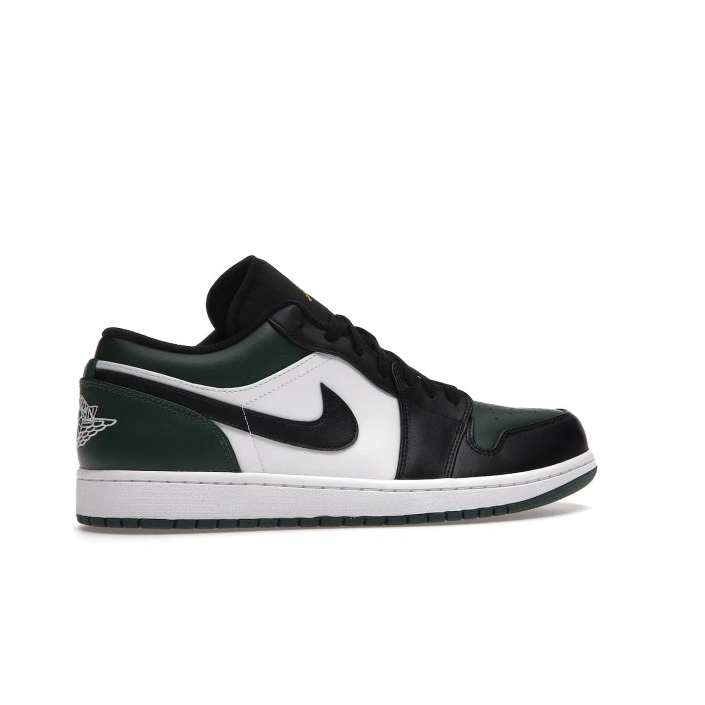 Jordan 1 Low Green Toe - Image 35 - Only at www.BallersClubKickz.com - The Jordan 1 Low Green Toe features white, black and Noble Green leather with black Swoosh. Get the classic Bred Toe-inspired color blocking with green perforated toe box. White and green Air sole completes the design. Released in October 2021 at only $100. Grab your pair now!