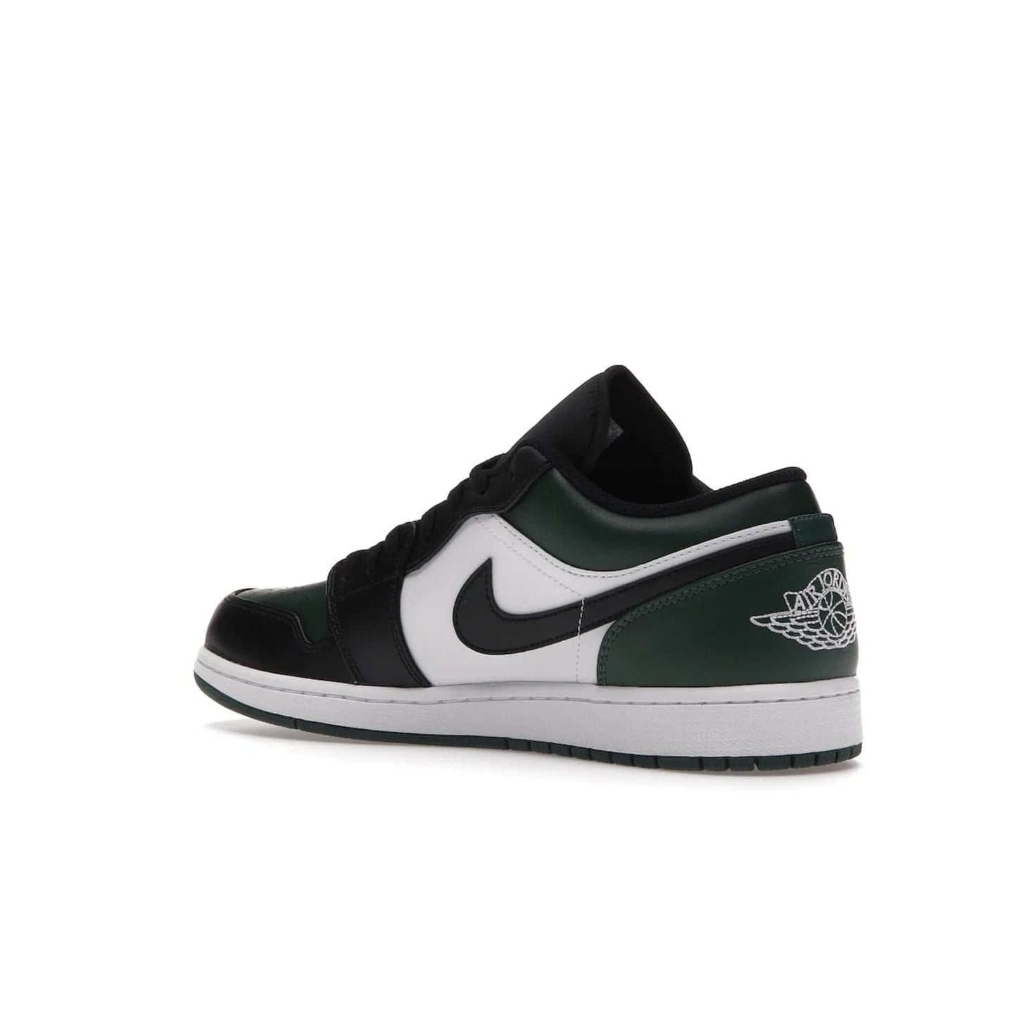 Jordan 1 Low Green Toe - Image 23 - Only at www.BallersClubKickz.com - The Jordan 1 Low Green Toe features white, black and Noble Green leather with black Swoosh. Get the classic Bred Toe-inspired color blocking with green perforated toe box. White and green Air sole completes the design. Released in October 2021 at only $100. Grab your pair now!