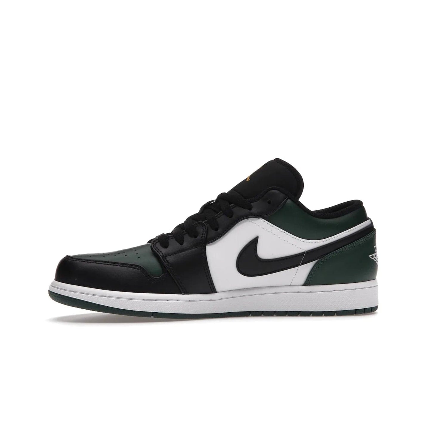 Jordan 1 Low Green Toe - Image 18 - Only at www.BallersClubKickz.com - The Jordan 1 Low Green Toe features white, black and Noble Green leather with black Swoosh. Get the classic Bred Toe-inspired color blocking with green perforated toe box. White and green Air sole completes the design. Released in October 2021 at only $100. Grab your pair now!