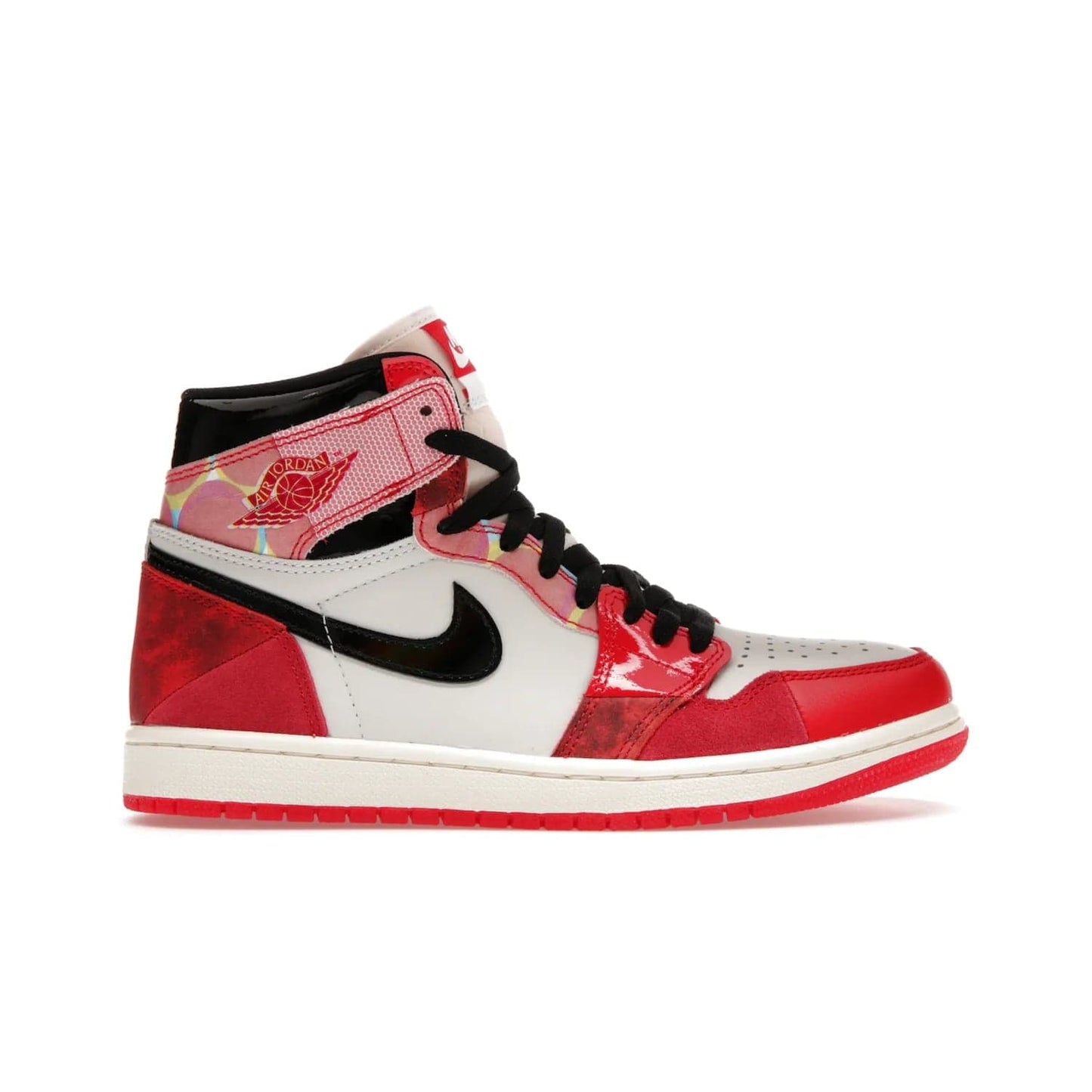Jordan 1 High OG Spider-Man Across the Spider-Verse - Image 1 - Only at www.BallersClubKickz.com - Shop the limited edition Nike and Jordan Brand Air Jordan 1 High OG Spider-Man Across the Spider-Verse. Featuring an eye-catching pattern and premium materials, this unique streetwear piece releases May 20, 2023.