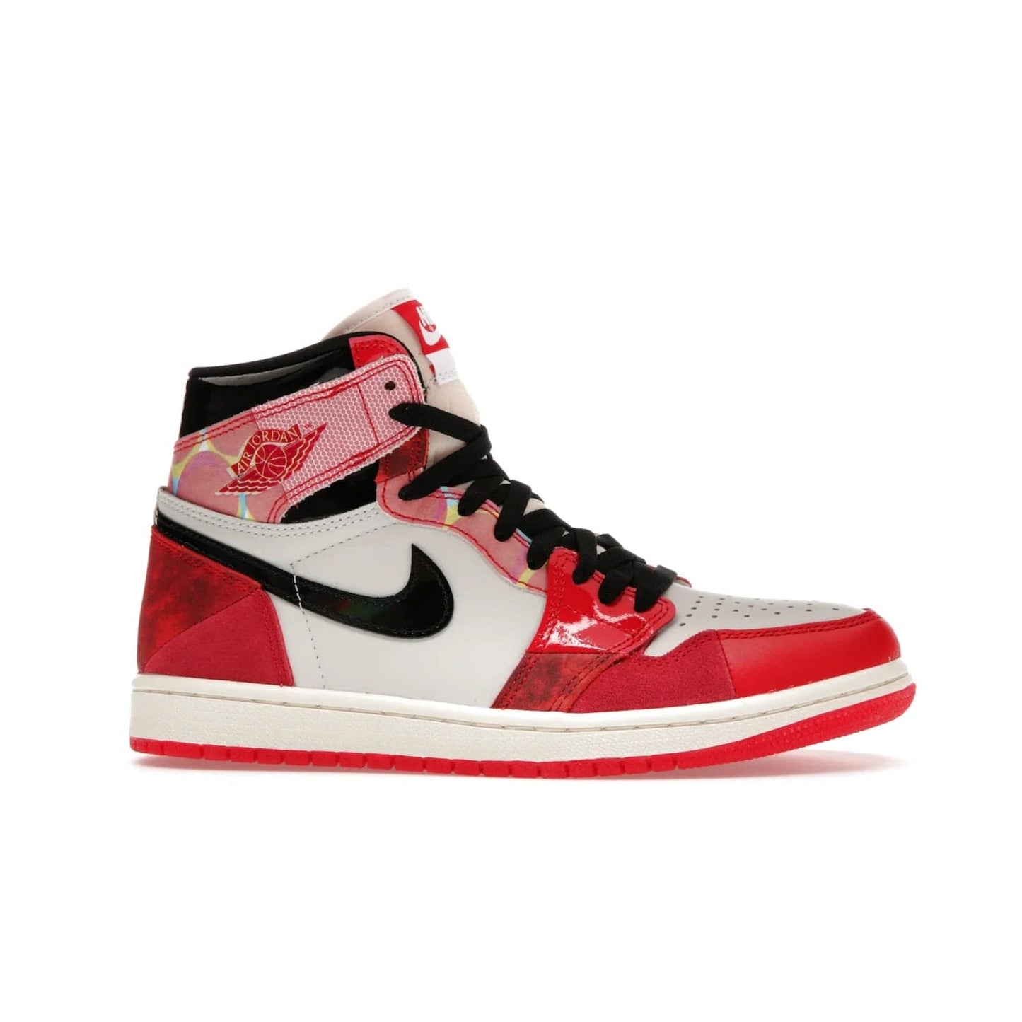 Jordan 1 High OG Spider-Man Across the Spider-Verse - Image 2 - Only at www.BallersClubKickz.com - Shop the limited edition Nike and Jordan Brand Air Jordan 1 High OG Spider-Man Across the Spider-Verse. Featuring an eye-catching pattern and premium materials, this unique streetwear piece releases May 20, 2023.