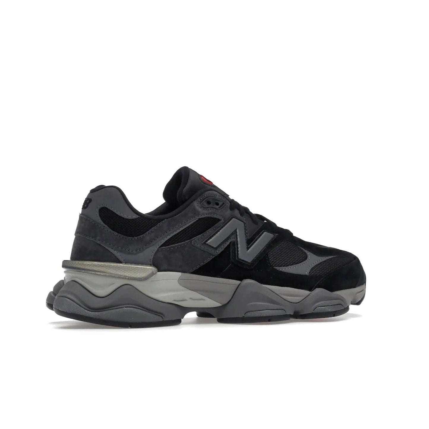 New Balance 9060 Black Castlerock Grey - Image 35 - Only at www.BallersClubKickz.com - New Balance 9060: Inspired by a 90s classic - black mesh upper with pigskin suede and leather overlays, "N" branding, CR device heel, chunky dual-density midsole with ABZORB and SBS cushioning technology, released in September 2022 at a retail price of $150.