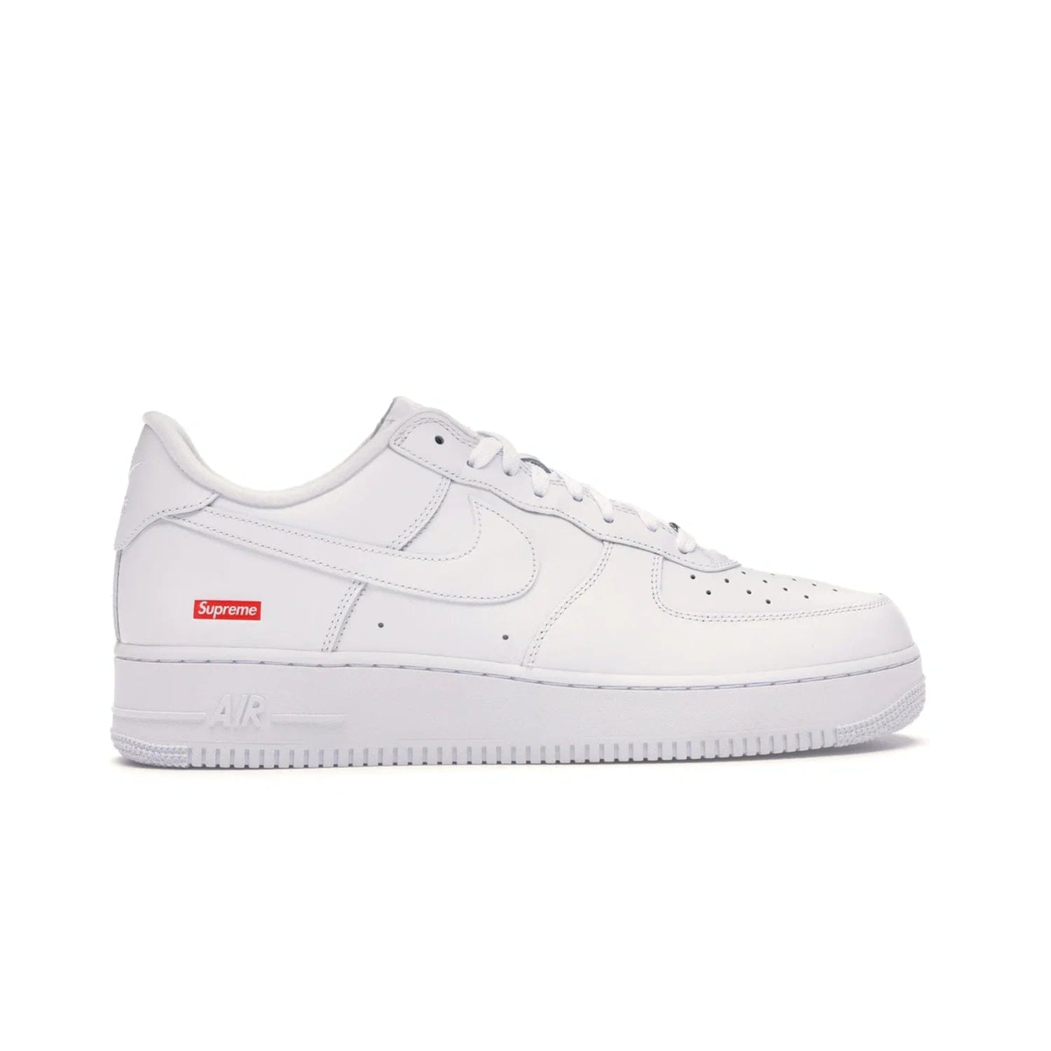 Nike Air Force 1 Low Supreme White - Image 36 - Only at www.BallersClubKickz.com - The Nike Air Force 1 Low Supreme White - a classic all-white design featuring premium leather and the iconic red Supreme Box Logo. Iconic sneakers embodying NYC style and culture. Released March 2020.