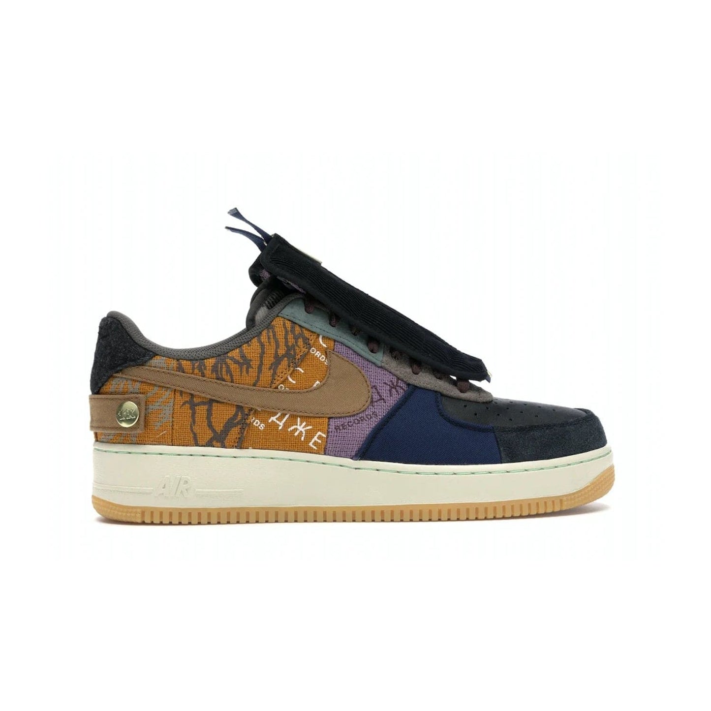 Nike Air Force 1 Low Travis Scott Cactus Jack - Image 36 - Only at www.BallersClubKickz.com - The Nike Air Force 1 Low Travis Scott Cactus Jack features a unique, multi-colored patchwork upper with muted bronze and fossil accents. Includes detachable lace cover, brass zipper, and Cactus Jack insignias. A sail midsole, gum rubber outsole complete the eye-catching design. Perfect for comfort and style with unexpected touches of detail.