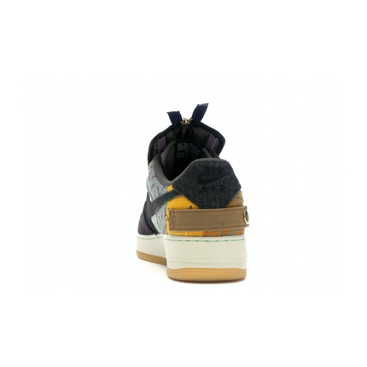 Nike Air Force 1 Low Travis Scott Cactus Jack - Image 27 - Only at www.BallersClubKickz.com - The Nike Air Force 1 Low Travis Scott Cactus Jack features a unique, multi-colored patchwork upper with muted bronze and fossil accents. Includes detachable lace cover, brass zipper, and Cactus Jack insignias. A sail midsole, gum rubber outsole complete the eye-catching design. Perfect for comfort and style with unexpected touches of detail.