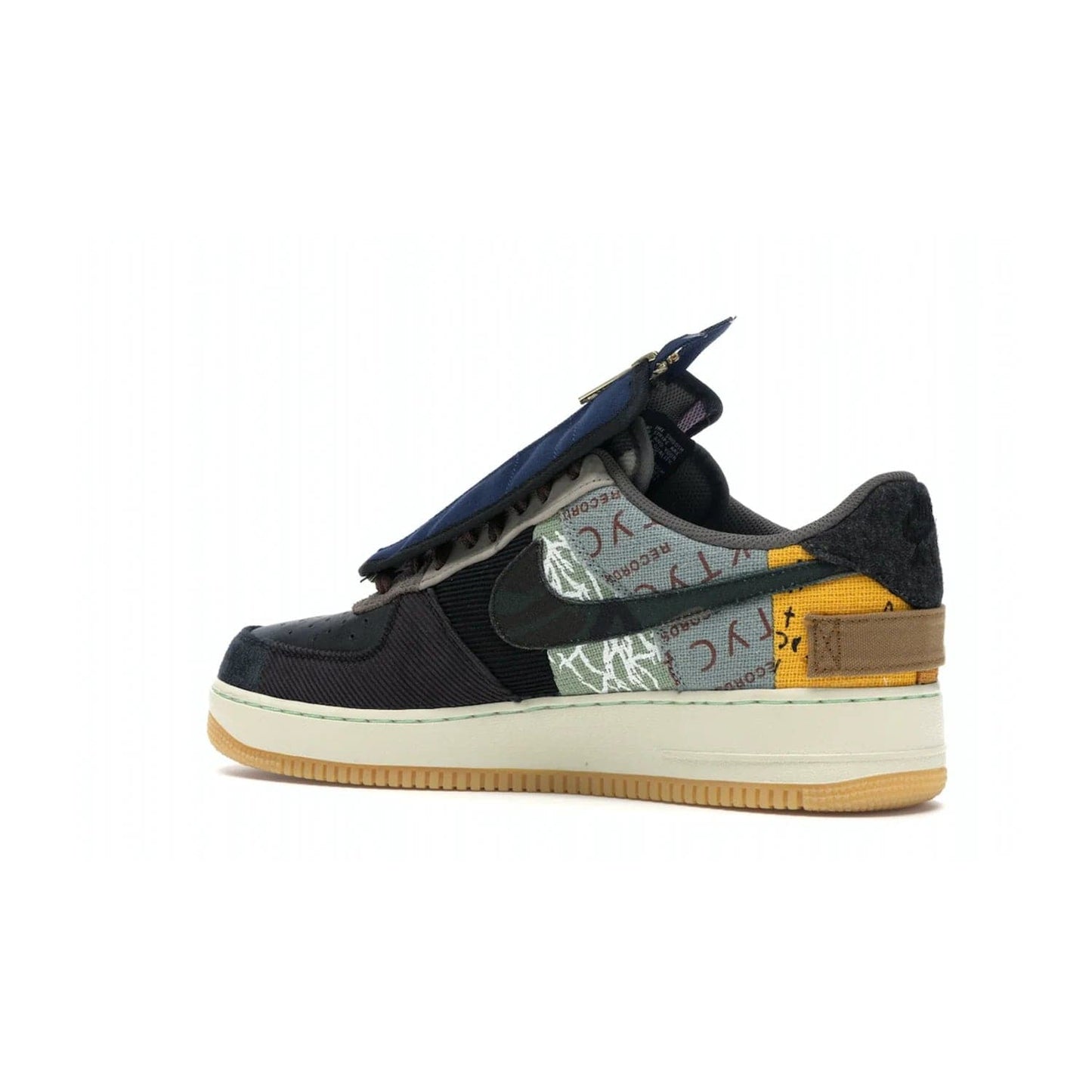 Nike Air Force 1 Low Travis Scott Cactus Jack - Image 22 - Only at www.BallersClubKickz.com - The Nike Air Force 1 Low Travis Scott Cactus Jack features a unique, multi-colored patchwork upper with muted bronze and fossil accents. Includes detachable lace cover, brass zipper, and Cactus Jack insignias. A sail midsole, gum rubber outsole complete the eye-catching design. Perfect for comfort and style with unexpected touches of detail.