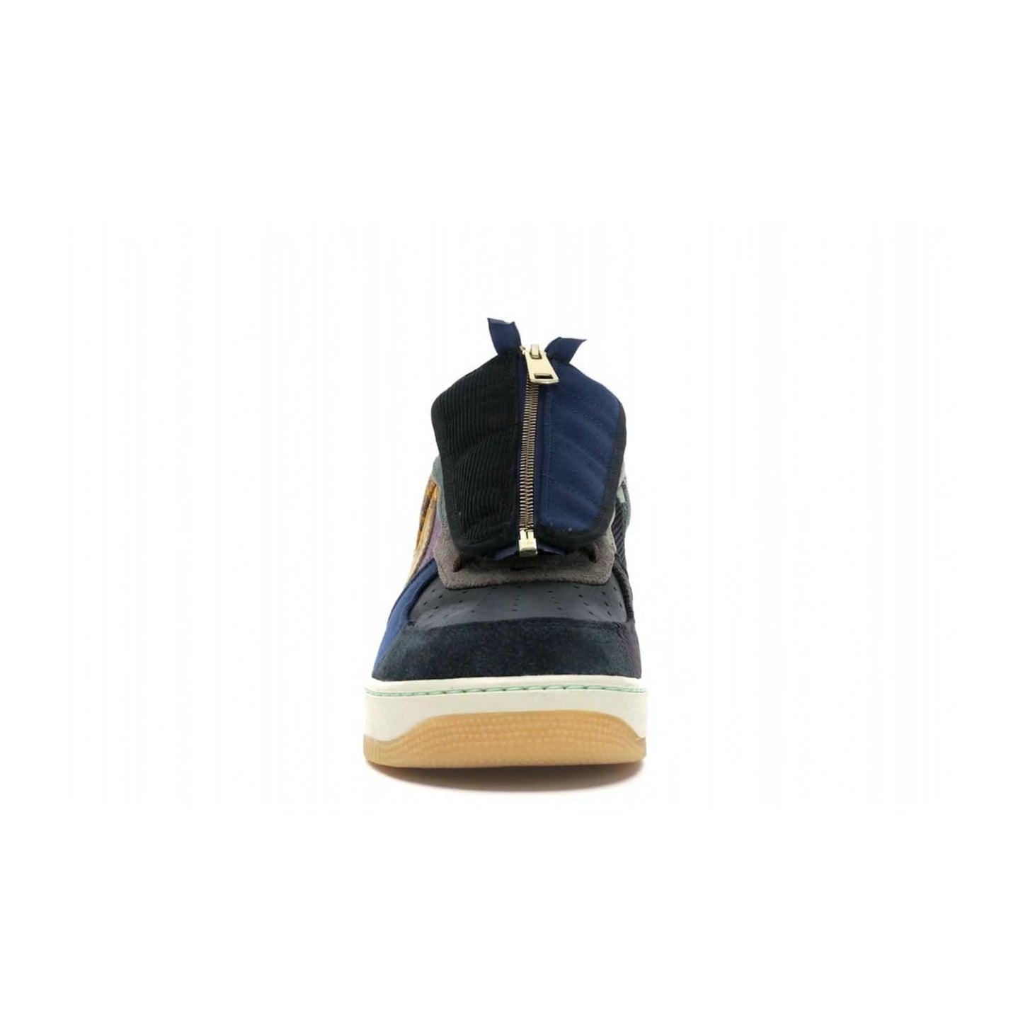 Nike Air Force 1 Low Travis Scott Cactus Jack - Image 10 - Only at www.BallersClubKickz.com - The Nike Air Force 1 Low Travis Scott Cactus Jack features a unique, multi-colored patchwork upper with muted bronze and fossil accents. Includes detachable lace cover, brass zipper, and Cactus Jack insignias. A sail midsole, gum rubber outsole complete the eye-catching design. Perfect for comfort and style with unexpected touches of detail.