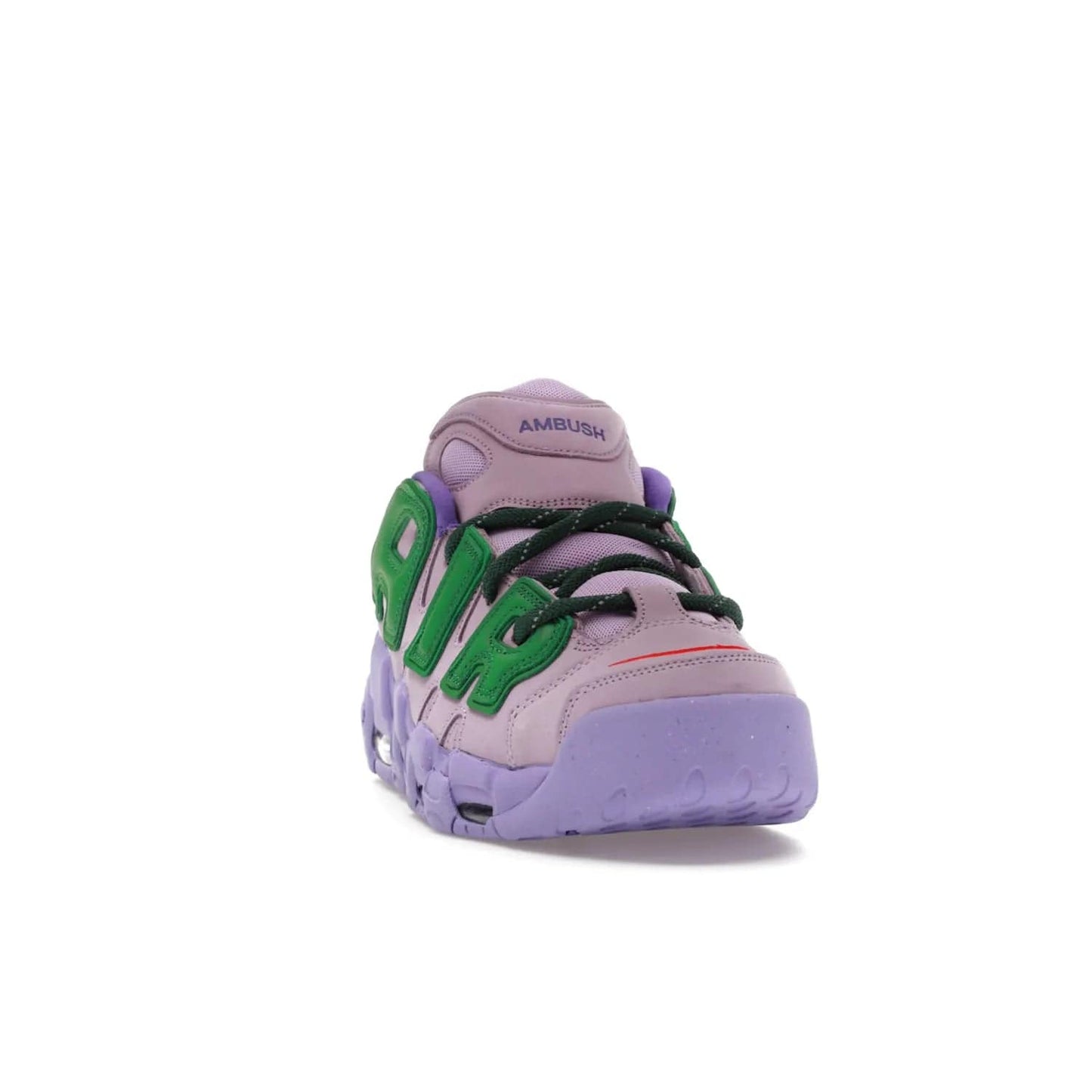 Nike Air More Uptempo Low AMBUSH Lilac - Image 8 - Only at www.BallersClubKickz.com - Style and comfort meet with the Nike Air More Uptempo Low AMBUSH Lilac. Featuring a vibrant Lilac upper with Apple Green and University Red accents, this unique design will be a standout in any wardrobe. Get your pair on October 06, 2023.
