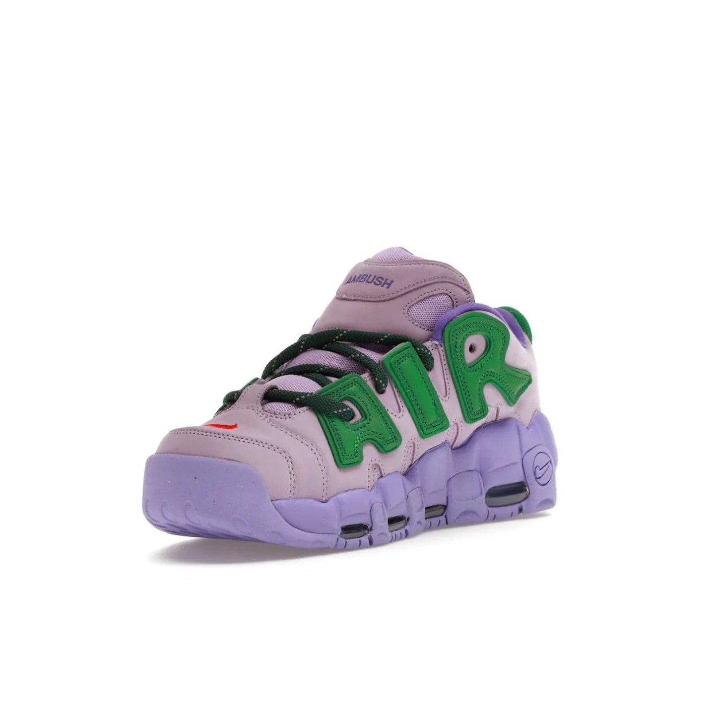 Nike Air More Uptempo Low AMBUSH Lilac - Image 14 - Only at www.BallersClubKickz.com - Style and comfort meet with the Nike Air More Uptempo Low AMBUSH Lilac. Featuring a vibrant Lilac upper with Apple Green and University Red accents, this unique design will be a standout in any wardrobe. Get your pair on October 06, 2023.