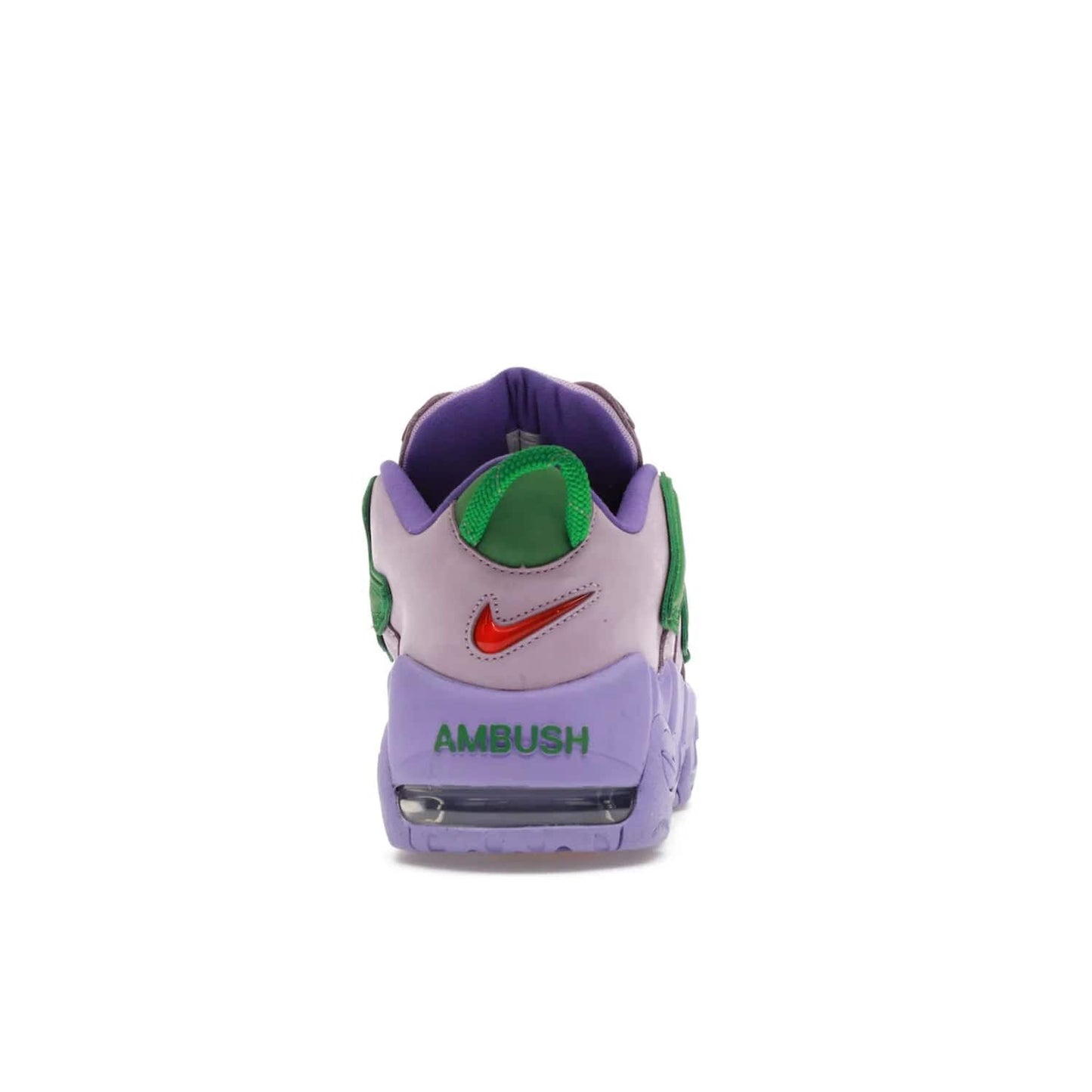 Nike Air More Uptempo Low AMBUSH Lilac - Image 28 - Only at www.BallersClubKickz.com - Style and comfort meet with the Nike Air More Uptempo Low AMBUSH Lilac. Featuring a vibrant Lilac upper with Apple Green and University Red accents, this unique design will be a standout in any wardrobe. Get your pair on October 06, 2023.