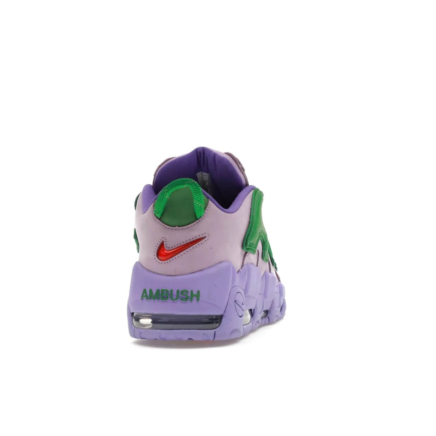 Nike Air More Uptempo Low AMBUSH Lilac - Image 29 - Only at www.BallersClubKickz.com - Style and comfort meet with the Nike Air More Uptempo Low AMBUSH Lilac. Featuring a vibrant Lilac upper with Apple Green and University Red accents, this unique design will be a standout in any wardrobe. Get your pair on October 06, 2023.
