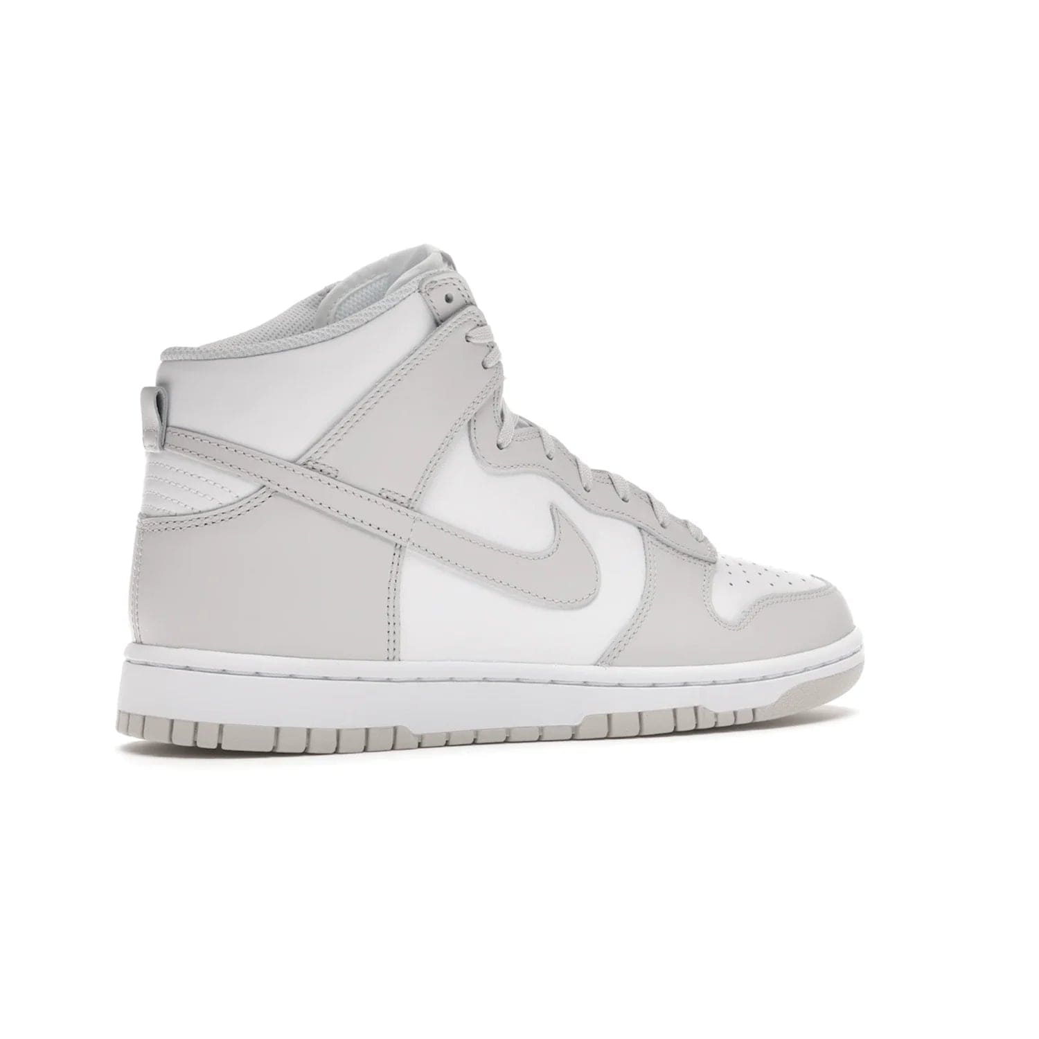 Nike Dunk High Retro White Vast Grey (2021) - Image 34 - Only at www.BallersClubKickz.com - Nike Dunk High Retro White Vast Grey 2021: classic '80s basketball sneaker with a crisp white base, grey overlays, midsole tooling and outsole. Dropped Feb. 2021.