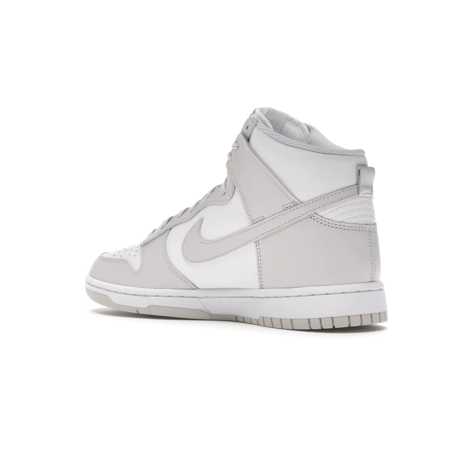 Nike Dunk High Retro White Vast Grey (2021) - Image 23 - Only at www.BallersClubKickz.com - Nike Dunk High Retro White Vast Grey 2021: classic '80s basketball sneaker with a crisp white base, grey overlays, midsole tooling and outsole. Dropped Feb. 2021.