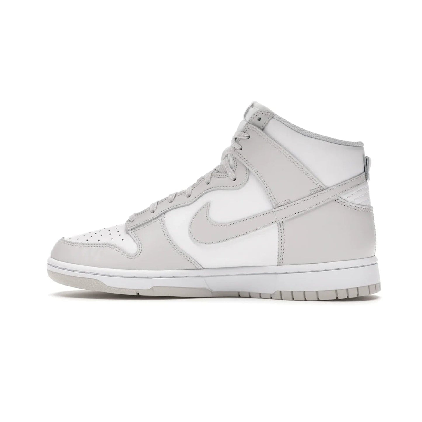 Nike Dunk High Retro White Vast Grey (2021) - Image 20 - Only at www.BallersClubKickz.com - Nike Dunk High Retro White Vast Grey 2021: classic '80s basketball sneaker with a crisp white base, grey overlays, midsole tooling and outsole. Dropped Feb. 2021.